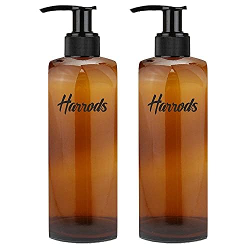 Refillable 250ml Amber Plastic Pump Bottles for Shampoo, Lotion & Soap Dispenser - Pack of 2 Oval Containers with Pumps | Perfect for Bathroom, Salon & Travel Organizers