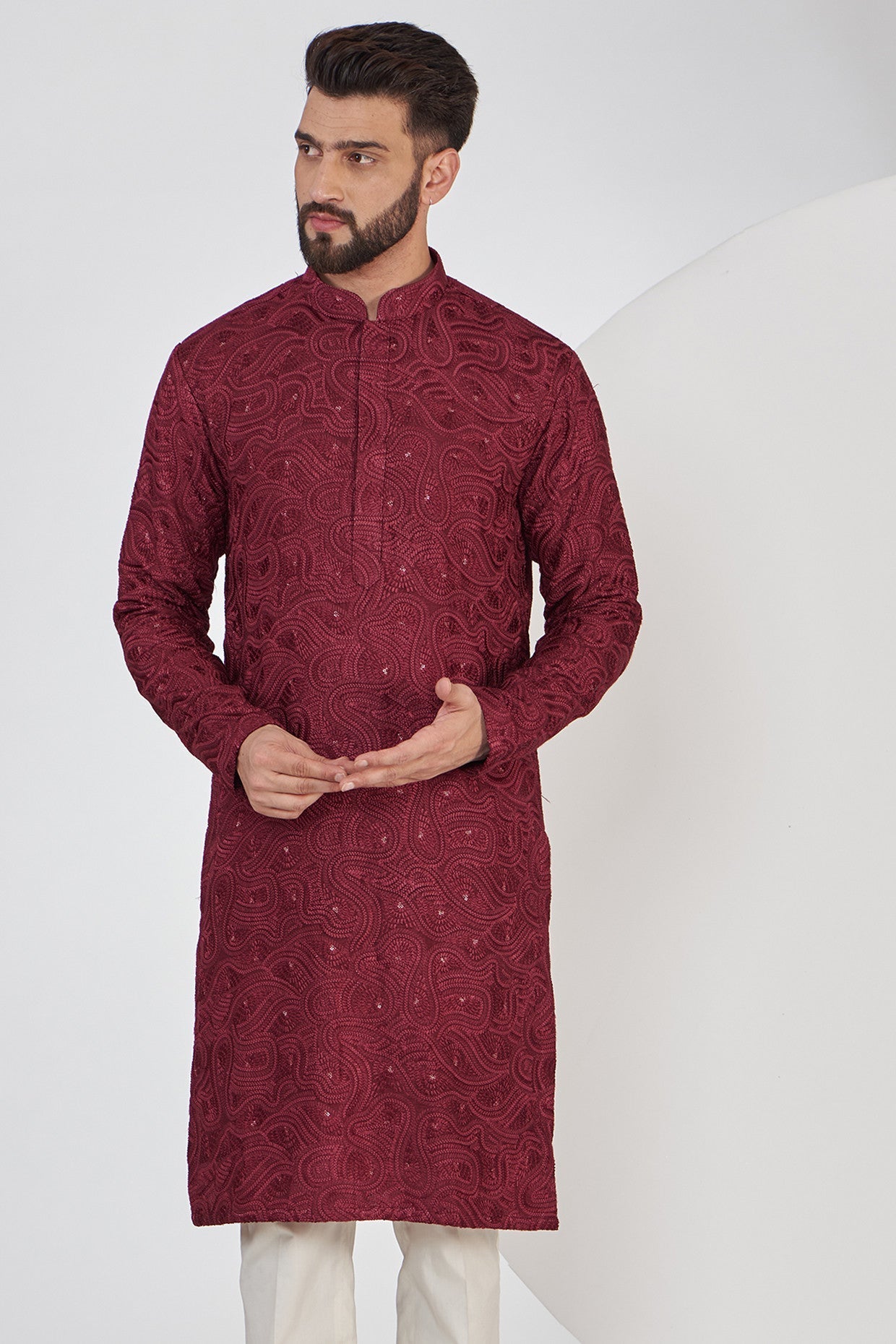 Elegant Maroon Abstract Embroidered Kurta with Sequins for Women - Perfect for Festivals, Weddings & Special Occasions