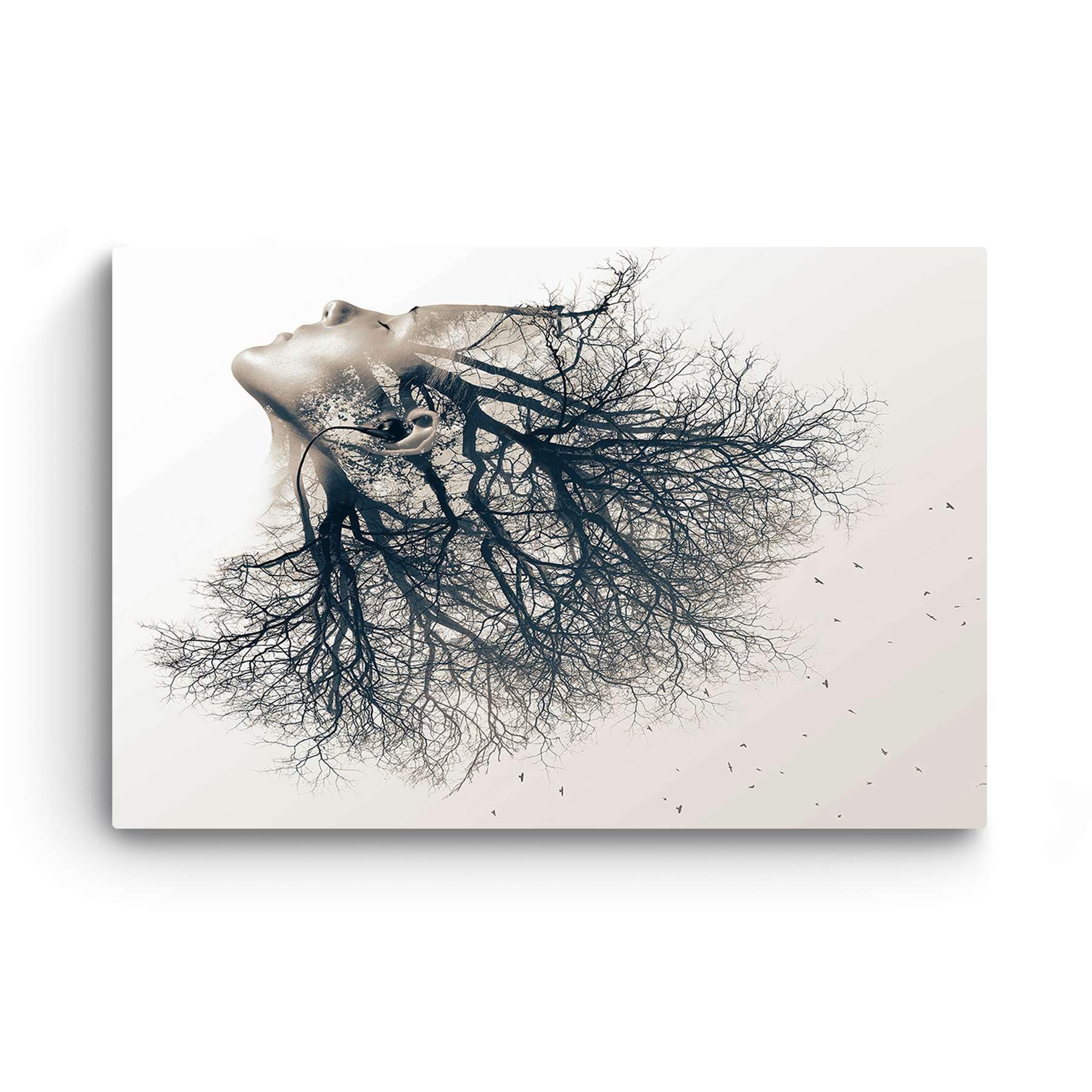 Modern Abstract Tree Girl Black and White Canvas Wall Art - 32x48 Inch Stretched Painting for Bedroom & Living Room Decor | Unique Luminous Ready-to-Hang Home Artwork | Perfect for Contemporary Spaces, Office Decor & Housewarming Gifts