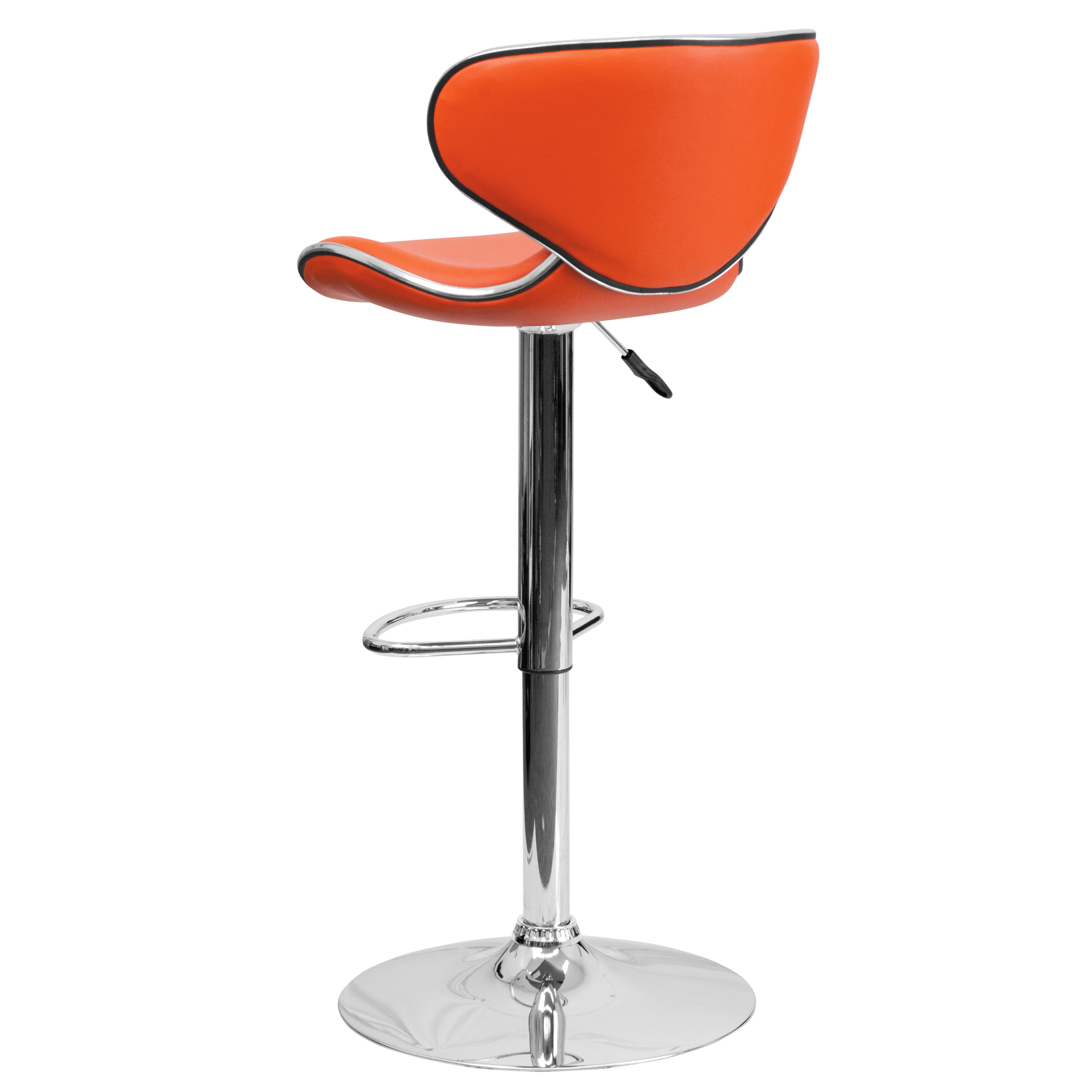 Devin Contemporary Adjustable Height Barstool - Black Vinyl Upholstery, Chrome Base - Modern Kitchen Island & Home Bar Stool for Dining & Entertaining