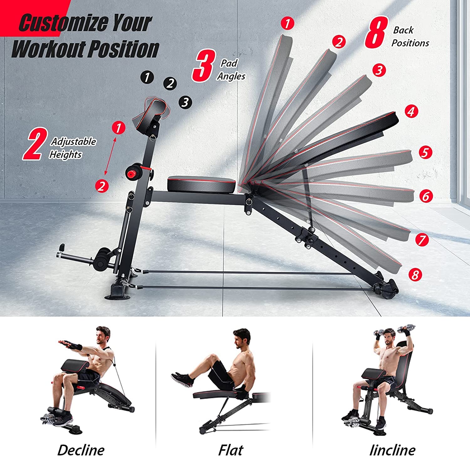Adjustable Weight Bench for Home Gym - Multi-Function Preacher Curl Bench with Foldable Leg Extension & Curl Machine - 660LBS Weight Capacity - Perfect for Strength Training, Bodybuilding & Home Workouts
