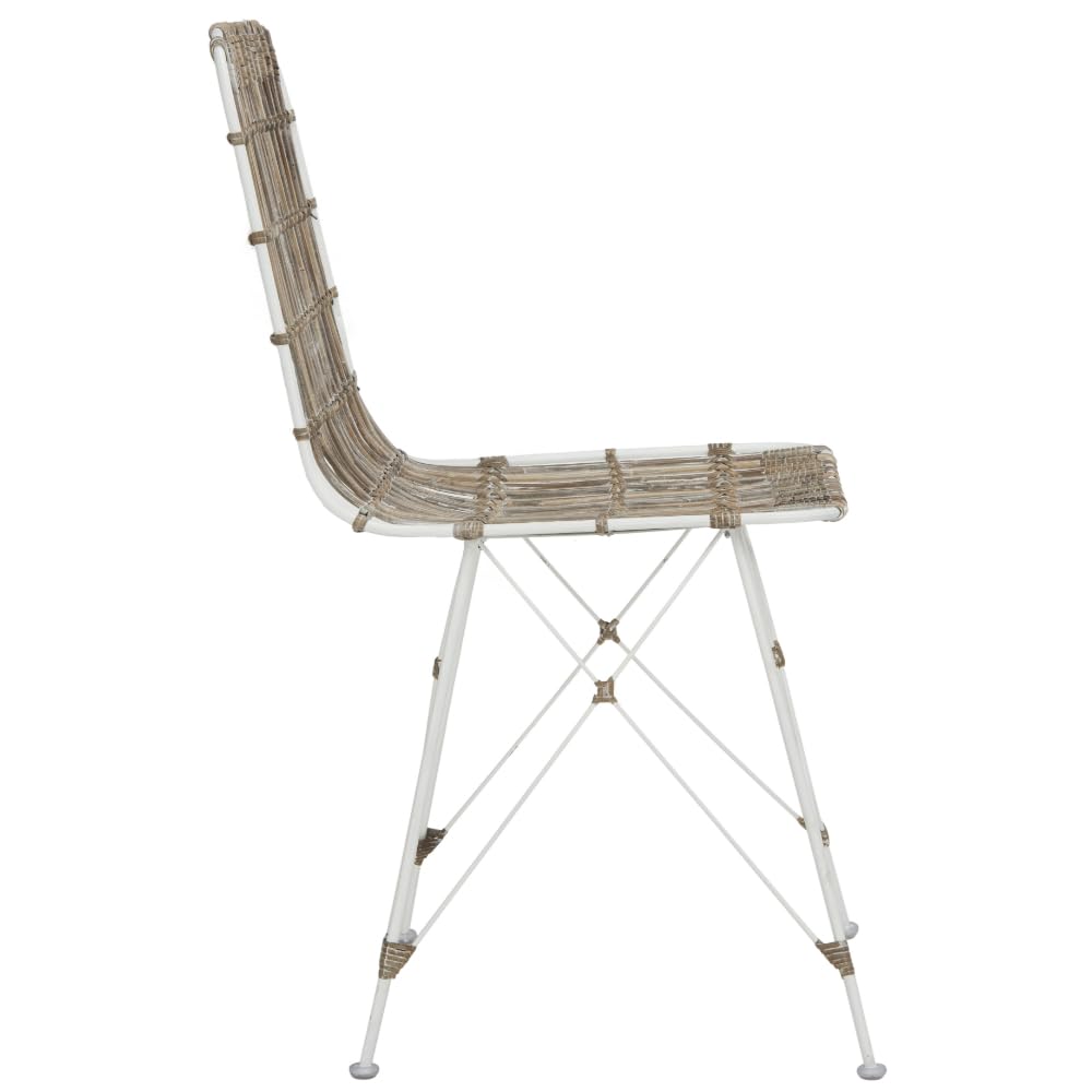 Safavieh Minerva White Wicker Dining Chairs (Set of 2) - Rattan Bistro Chairs for Indoor/Outdoor Patio, Kitchen, Breakfast Nook & Garden Seating