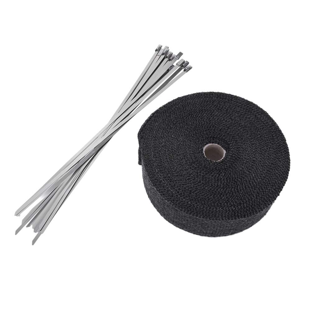 ihreesy Exhaust Pipe Heat Wrap - Universal Thermal Insulation Tape for Motorcycle, Car & Auto Exhaust Systems (15m with Ties) | High-Temp Protection for Performance Vehicles, Racing & DIY Repair