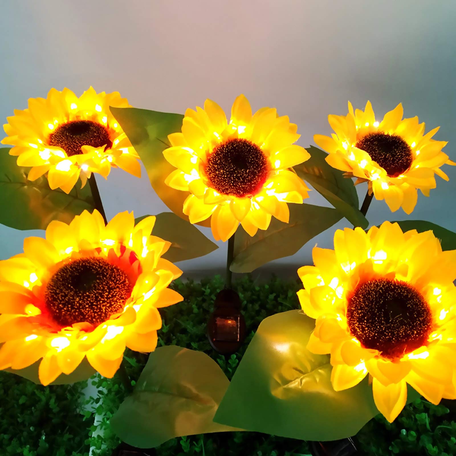 4 Pack Solar Lights Outdoor - Upgraded Multi-Color Changing Sunflower Solar Garden Lights for Patio, Yard, Pathway & Lawn Decoration | Bigger Flower & Wider Solar Panel | Weatherproof & Energy Saving Outdoor Lighting