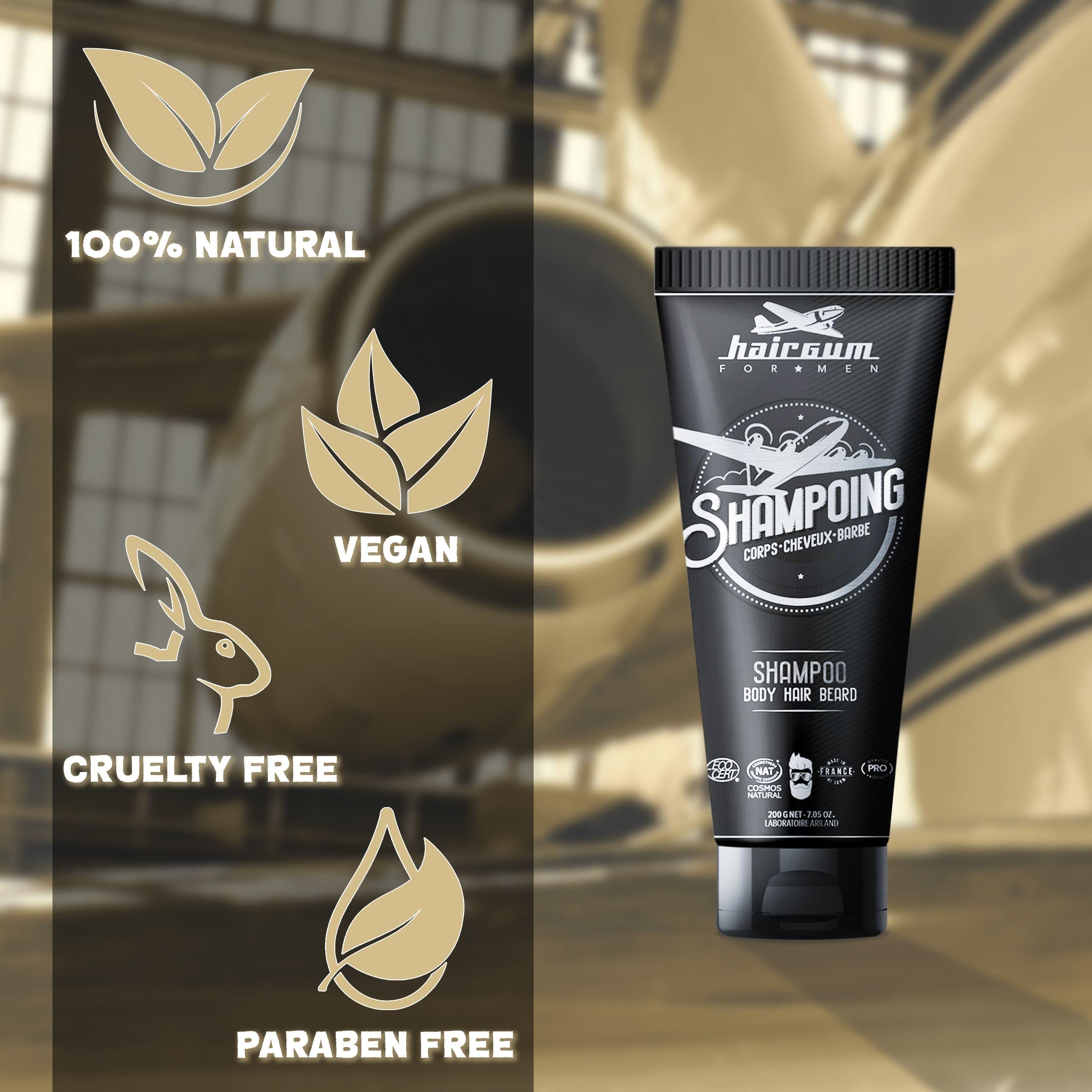 Organic Men's Hair & Beard Shampoo with Shea Oil - All-in-One Cleansing & Moisturizing Shampoo for Hair, Beard & Mustache - 7 oz | Daily Grooming for Soft, Healthy Hair & Facial Hair at Home or Gym