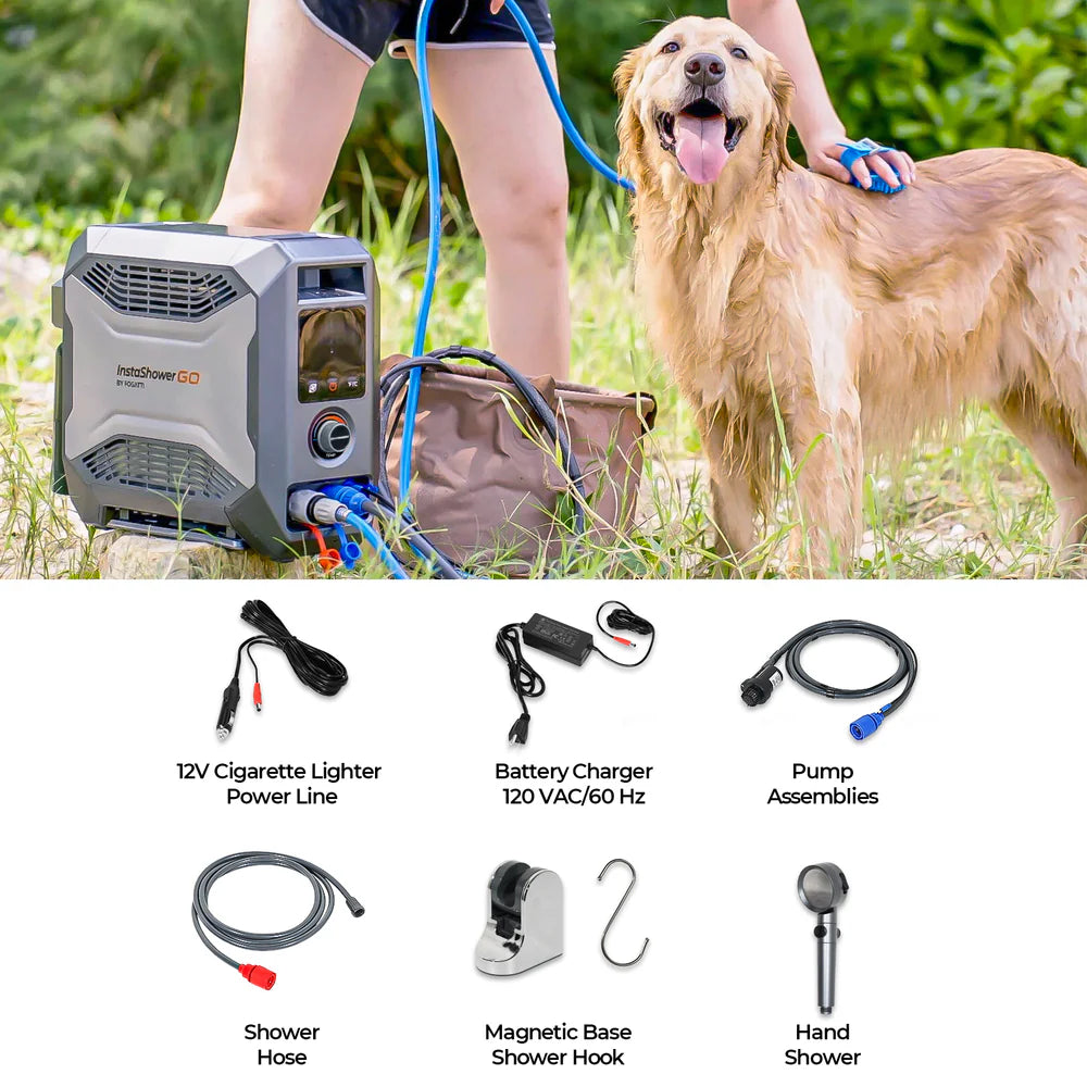 Fogatti InstaShower Go Portable Water Heater with Water Pump - 19,000 BTU Propane Camping Shower for Outdoor Adventures, RV Trips, and Emergency Use