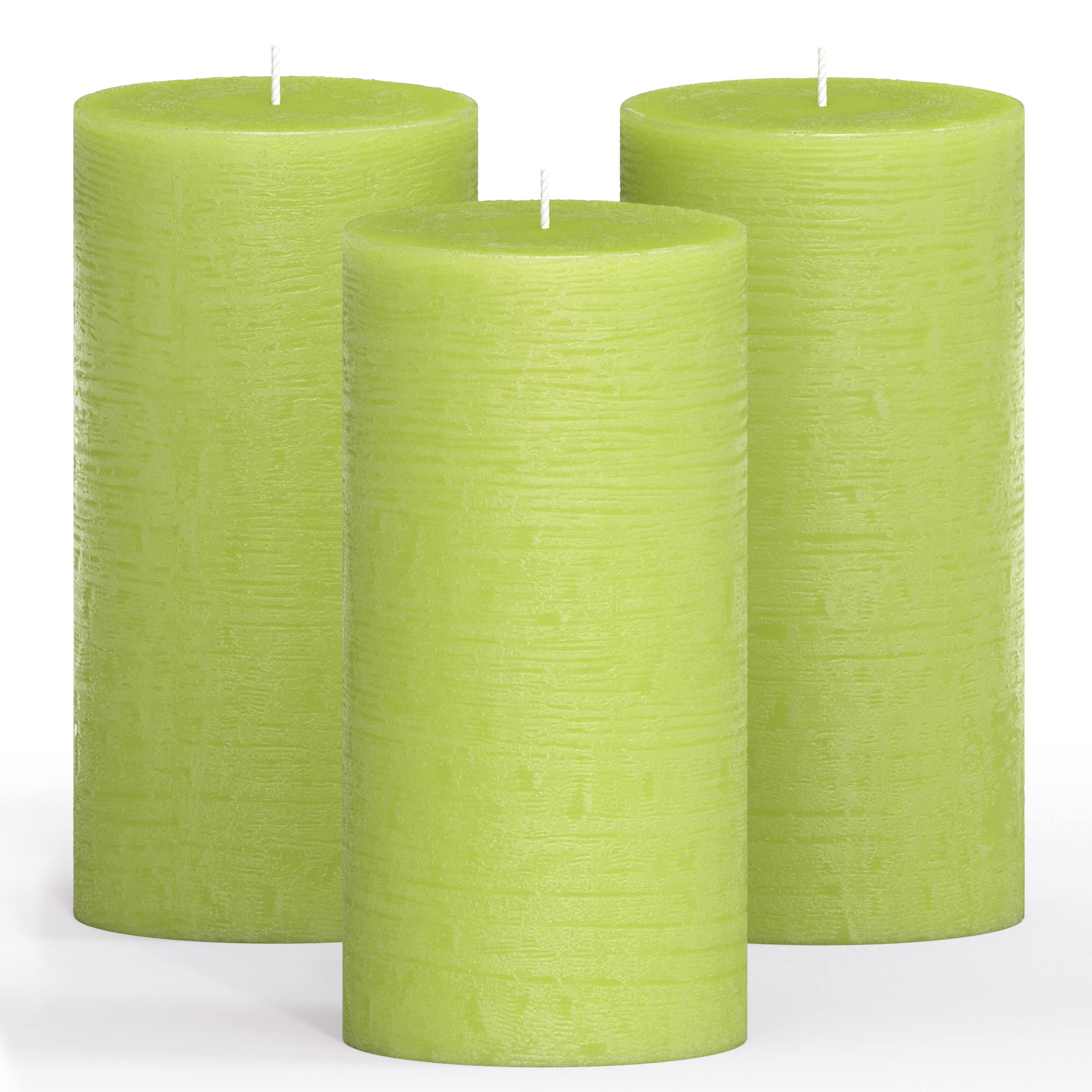 Premium CANDWAX 3x6 Inch Unscented Pillar Candles Set of 3 - Rustic Decorative No Drip Candles for Weddings, Home Decor & Interior Design - Olive Green Wedding Candles for Centerpieces, Mantel Decor & Romantic Ambiance
