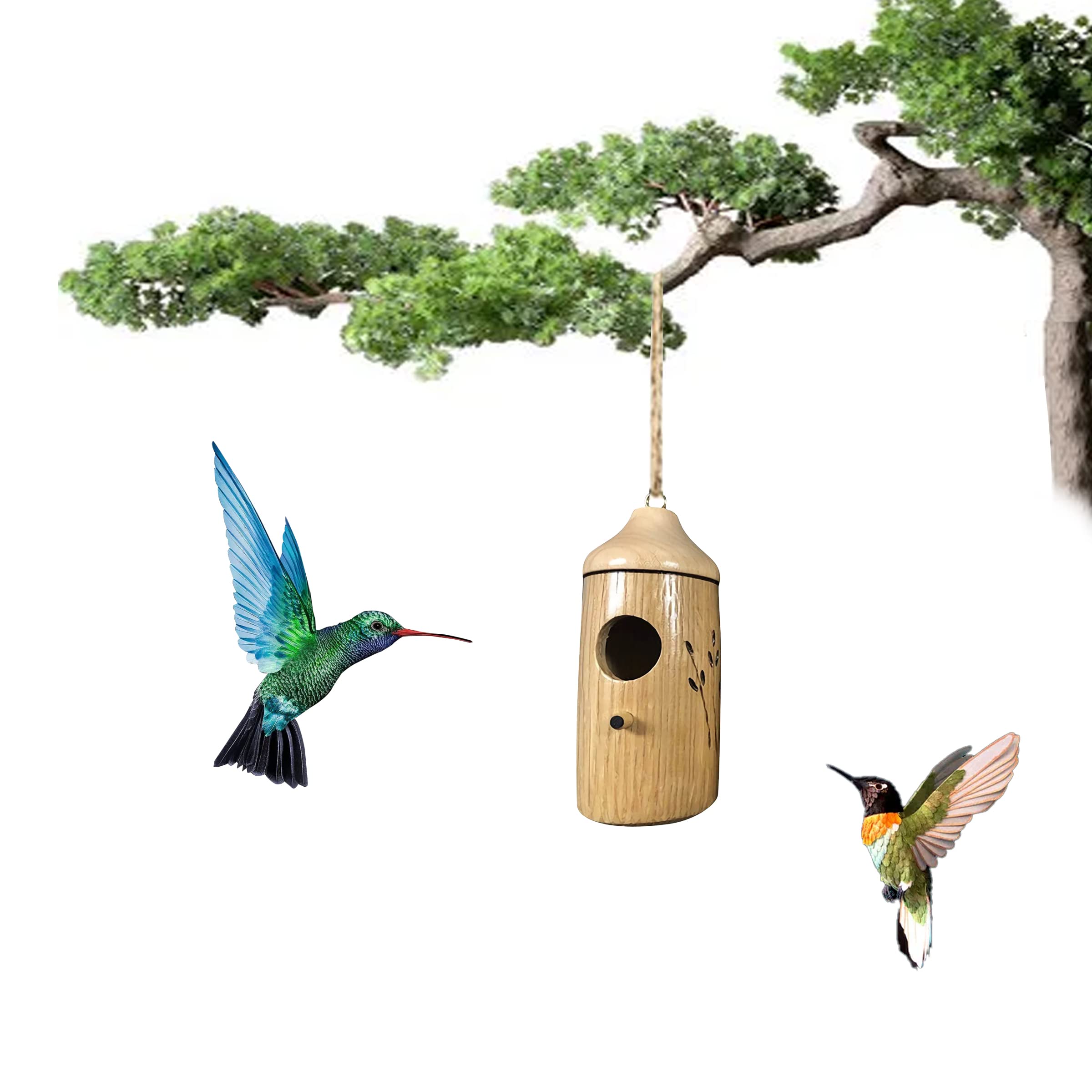 2022 New Hummingbird House - Handmade Wooden Bird House Pendant for Wren, Swallow & Sparrow Nesting - Outdoor Garden Decoration (1 Piece) - Perfect for Backyard, Patio & Nature Lovers