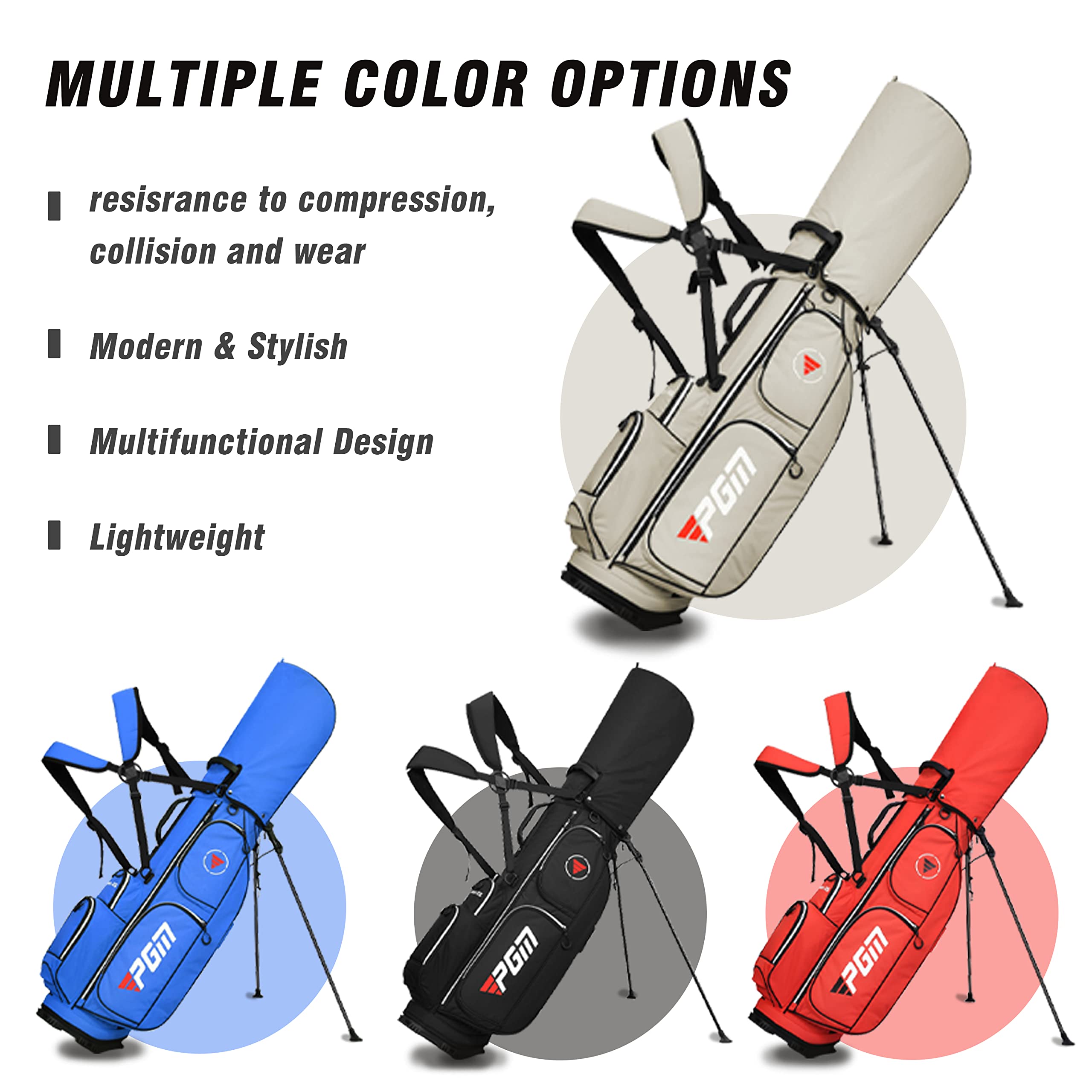 PGM Golf Stand Bag with 5-Way Divider - Lightweight Waterproof Golf Bag with Adjustable Strap & Stand - Durable Golf Club Cart Bag for Men & Women - Perfect for Driving Range & Course Play