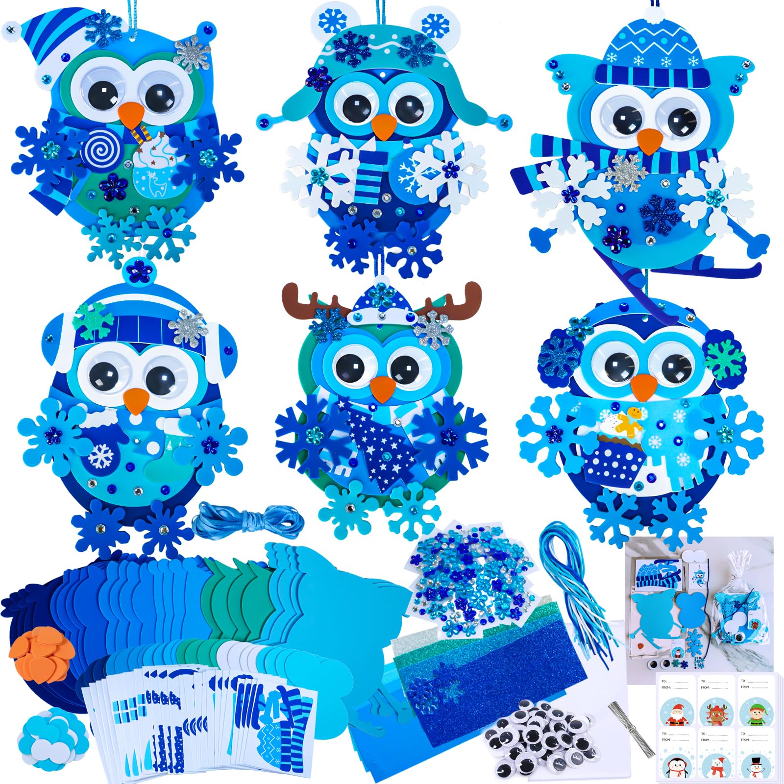 Winlyn 24-Piece Winter Craft Kit - DIY Snowflake & Owl Ornaments, Festive Foam Stickers for Christmas Decorations | Holiday Arts & Crafts for Kids, Classroom Activities & Party Favors | Perfect for Home Decor, School Projects & Seasonal Celebrations