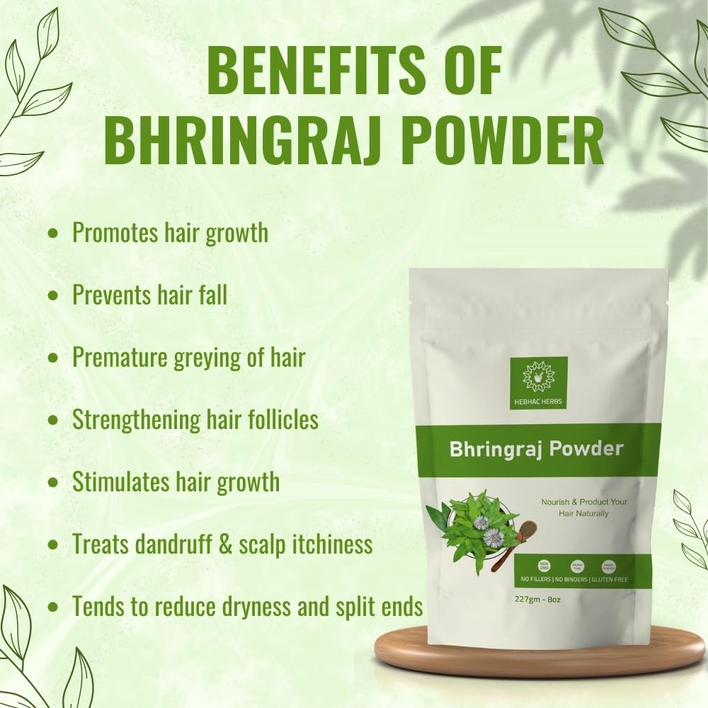 Hebhac Bhringraj Powder (Eclipta Prostrata) for Hair Growth & Rejuvenation - 100% Natural Hair Conditioner & Growth Treatment (100g) | Promotes Thicker, Stronger Hair for Men & Women - Perfect for DIY Hair Masks & Ayurvedic Scalp Care