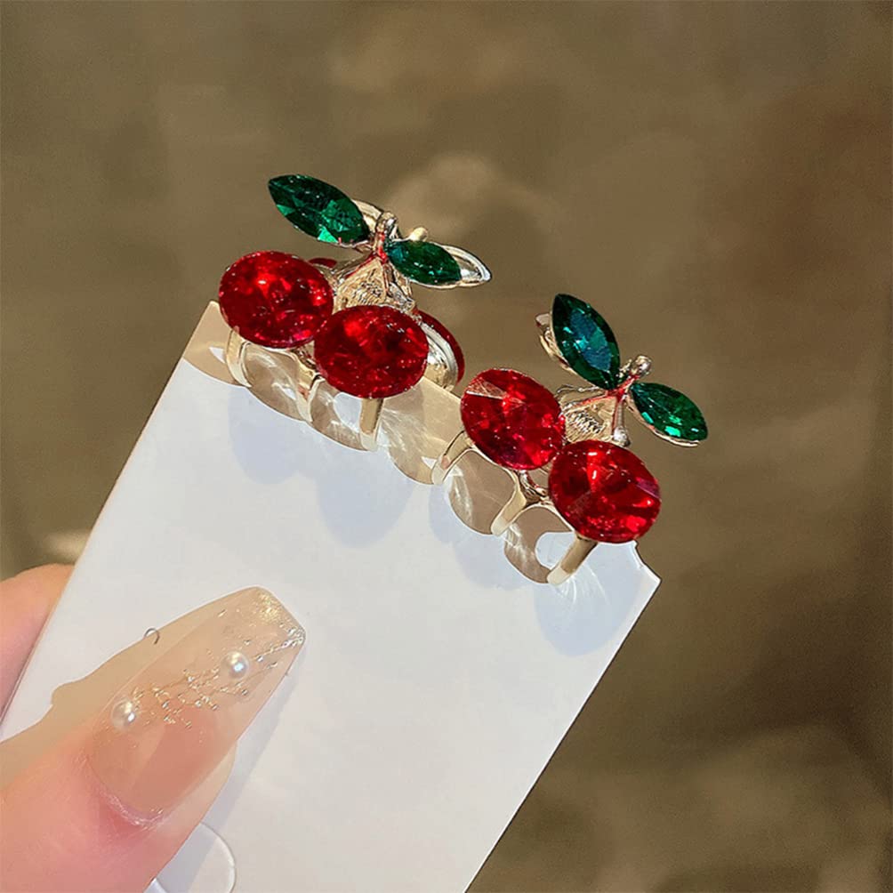 Minkissy 2pcs Mini Hair Claw Clips - Crystal Cherry Hair Clips, Alloy Metal Jaw Clamps for Women | Hair Grip, Barrette, Hairpins | Perfect for Updos, Ponytails & Everyday Styling
