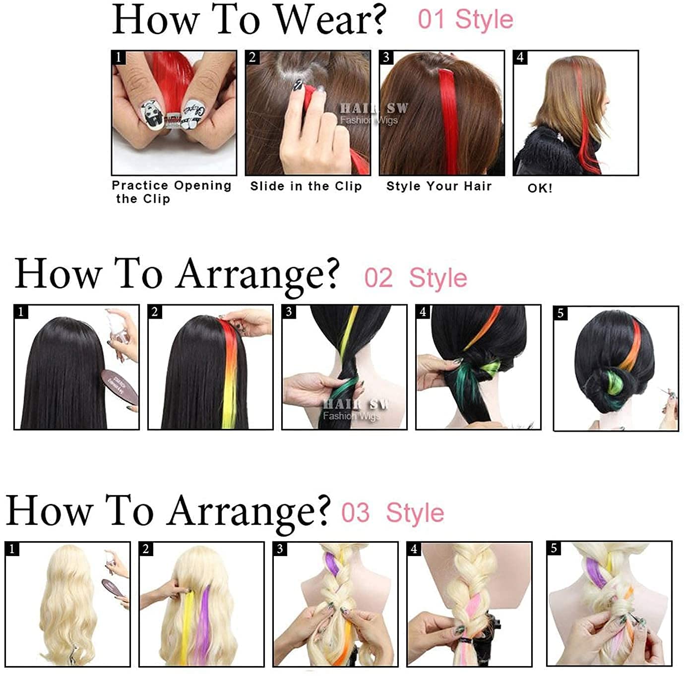 Ekan Set of 2 Colorful Synthetic Hair Clip-in Highlights for Women & Girls - Vibrant Streak Extensions for Parties, Cosplay & Daily Styling (Style M1)