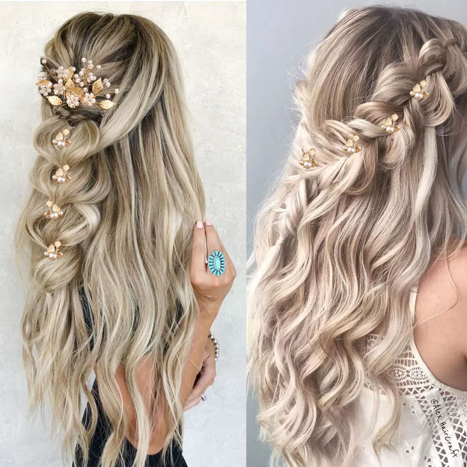 7-Piece Gold Leaf Pearl Wedding Hair Pins Set - Elegant Bridal Headpiece for Bride & Bridesmaids | Perfect for Weddings, Prom, Parties & Special Occasions