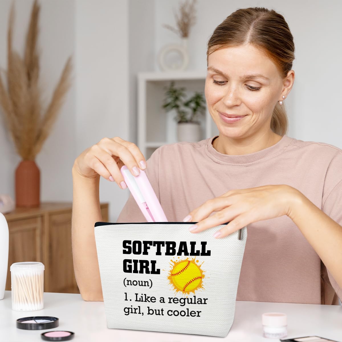 **Softball Makeup Bag - Inspirational Gifts for Players, Coaches & Softball Lovers - Sports Team Accessories for Women - Perfect for Travel, Games & Everyday Use**