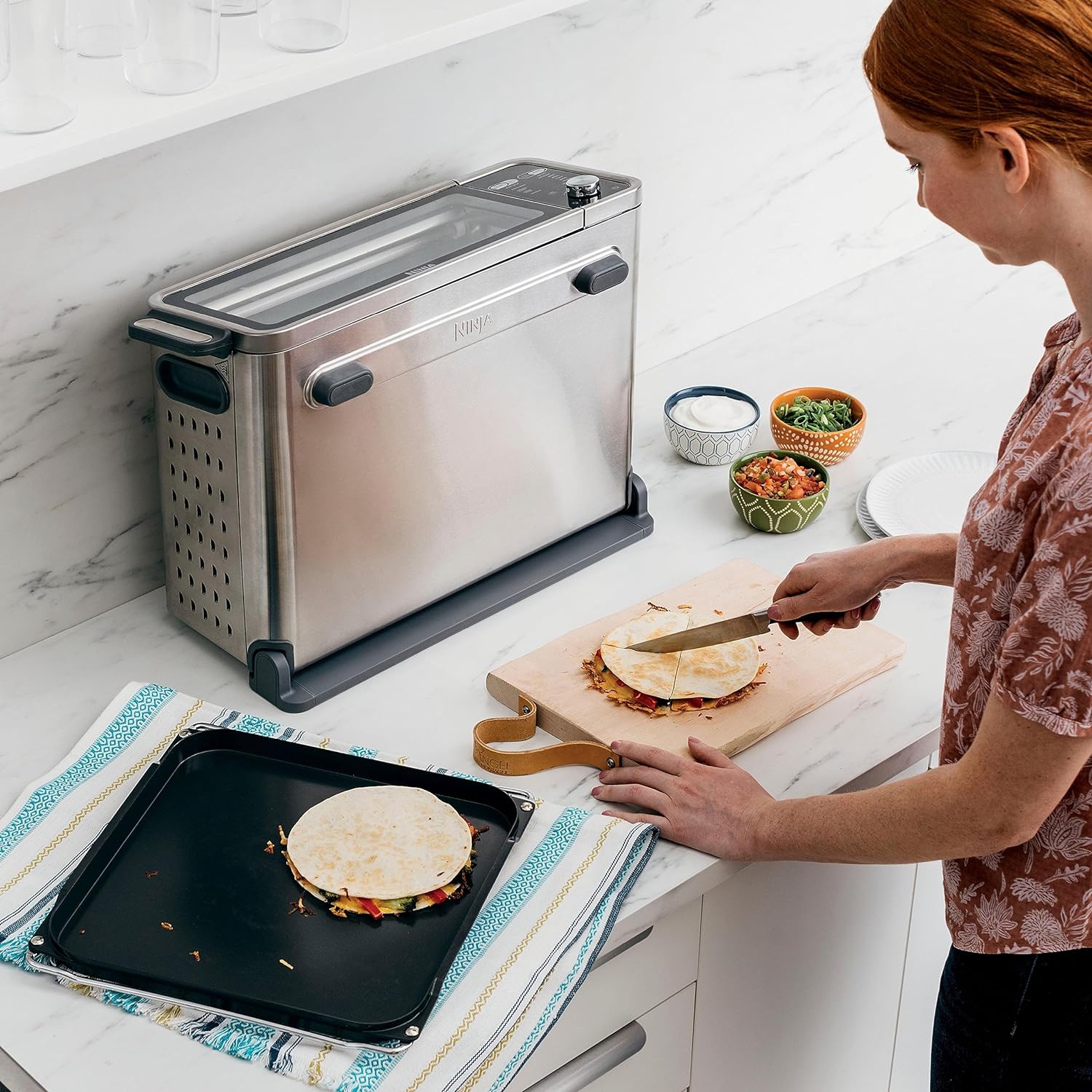 Ninja FT205CO Digital Air Fryer Toaster Oven - 10-in-1 Countertop Oven with XL Capacity, Extended Height & Flip-Up Storage | Includes Air Fry Basket, Sheet Pan, Broil Rack, Wire Rack & Crumb Tray | Perfect for Baking, Roasting, Air Frying & Meal Prep in Small Kitchens