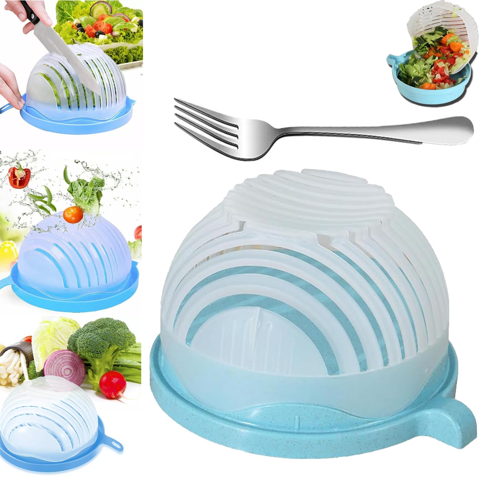 **Multi-Purpose Fruit and Vegetable Cutter Bowl - 5-in-1 Kitchen Slicer for Chopping, Dicing, and Slicing Veggies, Fruits, and Salads - Durable & BPA-Free (Blue) - Perfect for Meal Prep, Snacks, and Healthy Eating**