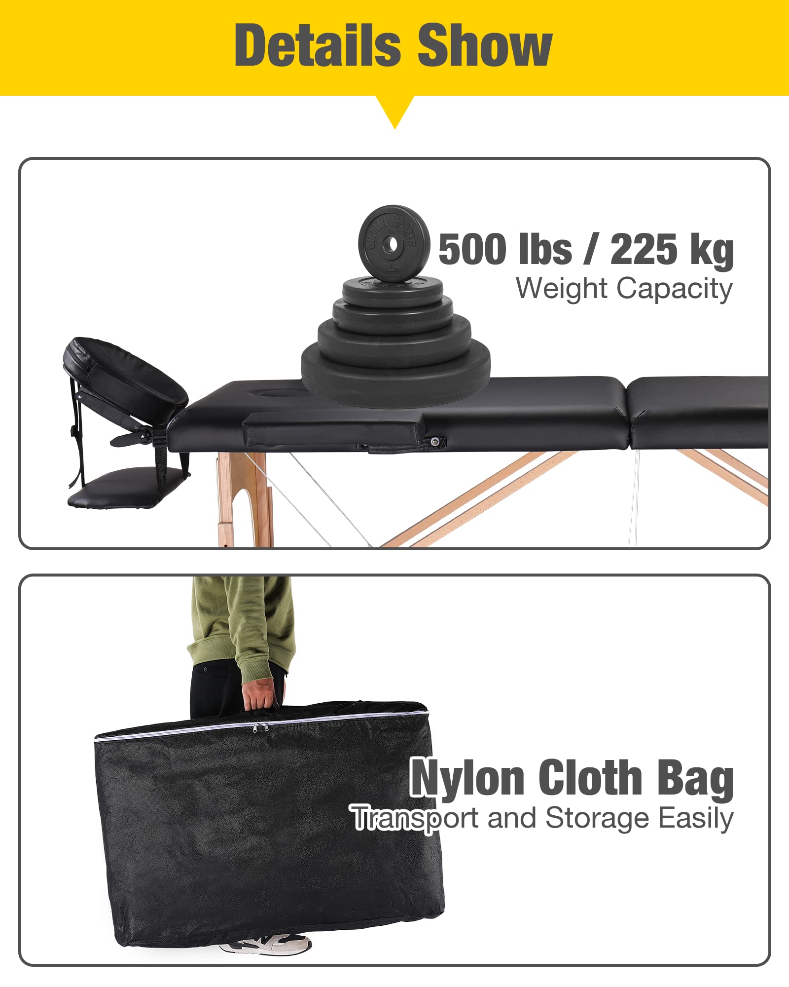 Professional Portable Massage Table - Adjustable Height 84