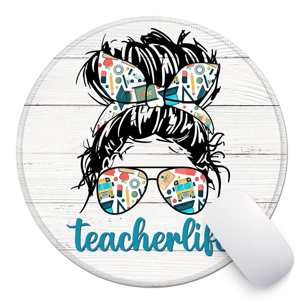 ZHANTUONE Non-Slip Round Mouse Pad with Stitched Edges - Cute Teacher Life Design, Perfect Desk Accessory for Women, Besties & Daughters - Great Graduation, Friendship & Birthday Gift for Office, Home or School Use