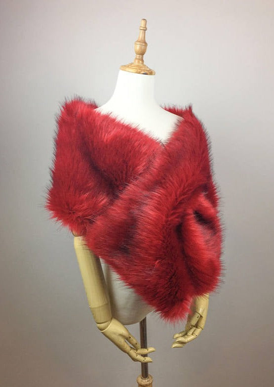 Luxury Red Fur Shawl for Women - Soft Winter Wrap Scarf (Lilian Red03) - Perfect for Cold Weather, Parties, and Elegant Outfits