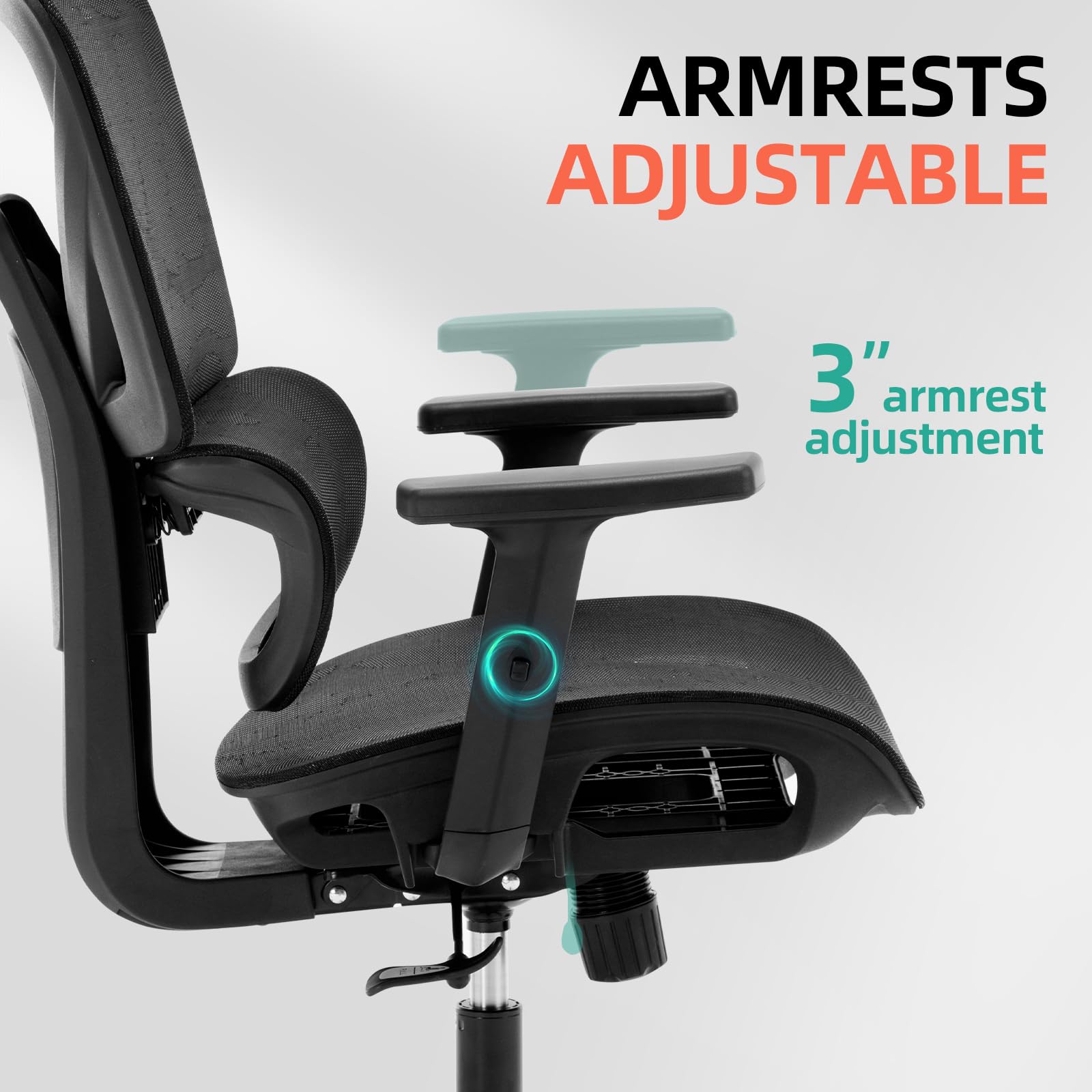 Ergonomic Office Chair with High Back & Lumbar Support - Big & Tall Mesh Desk Chair for Home Office, 400LB Capacity, Adjustable Armrests & Wheels - Perfect for Long Work Hours, Gaming, and Remote Work Comfort