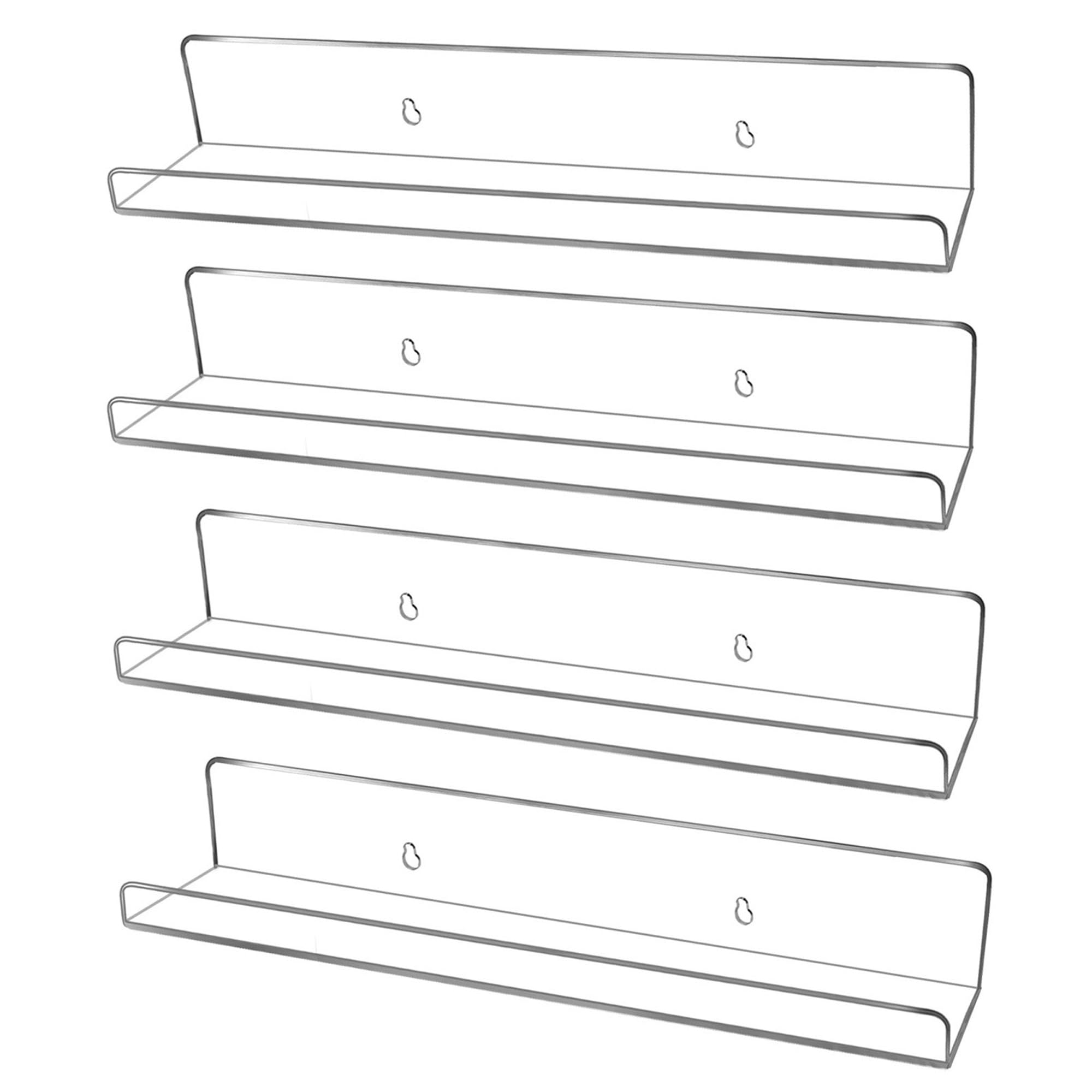 Clear Acrylic Floating Shelves 4 Pack - Modern Wall Mounted Shelves for Bathroom, Living Room, Bedroom & Kitchen Decor - Easy Installation with Adhesive or Drilling - 13.8