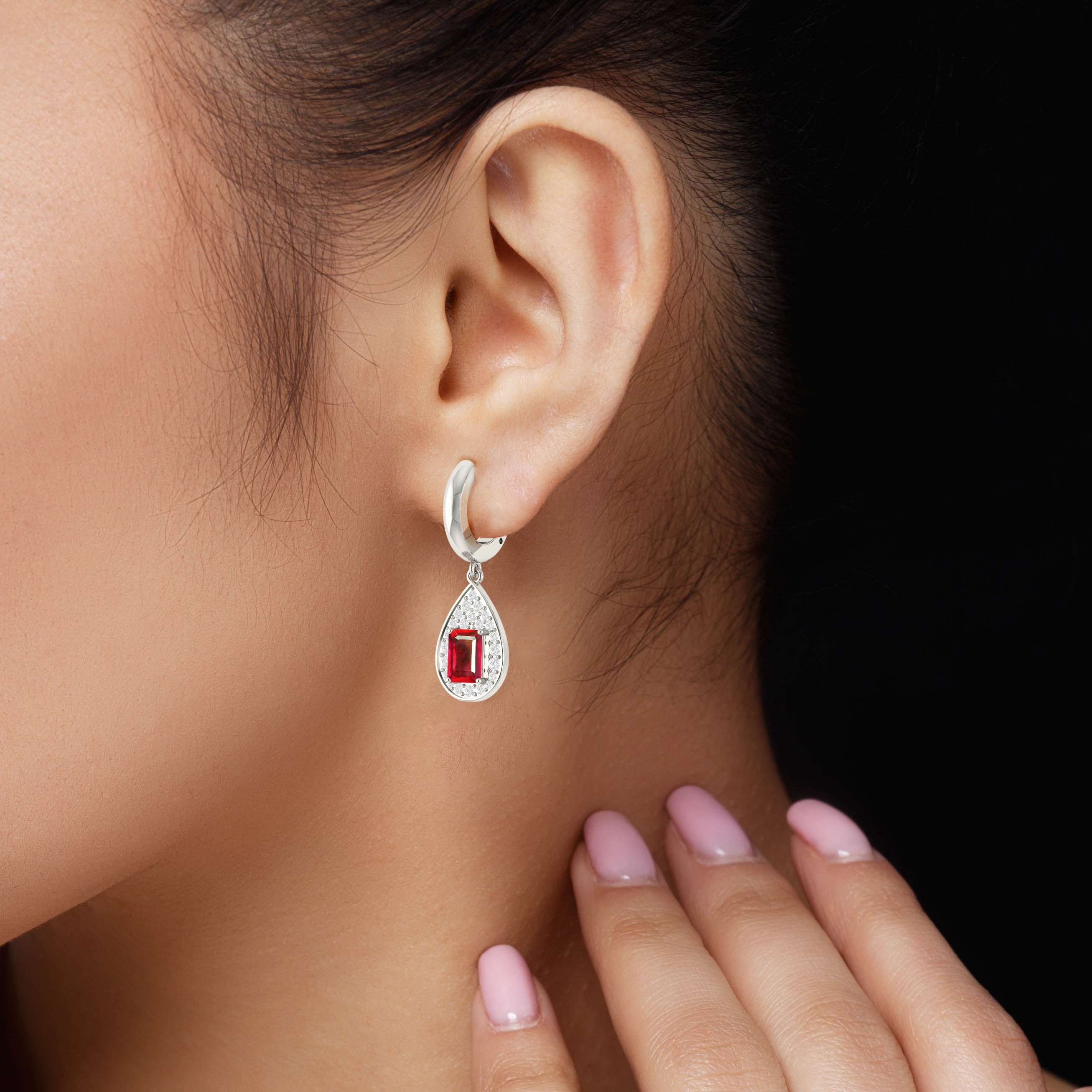 Natural Ruby Hoop Drop Earrings for Women - 14K Gold Plated Dangle Earrings for Wedding, Party & Special Occasions