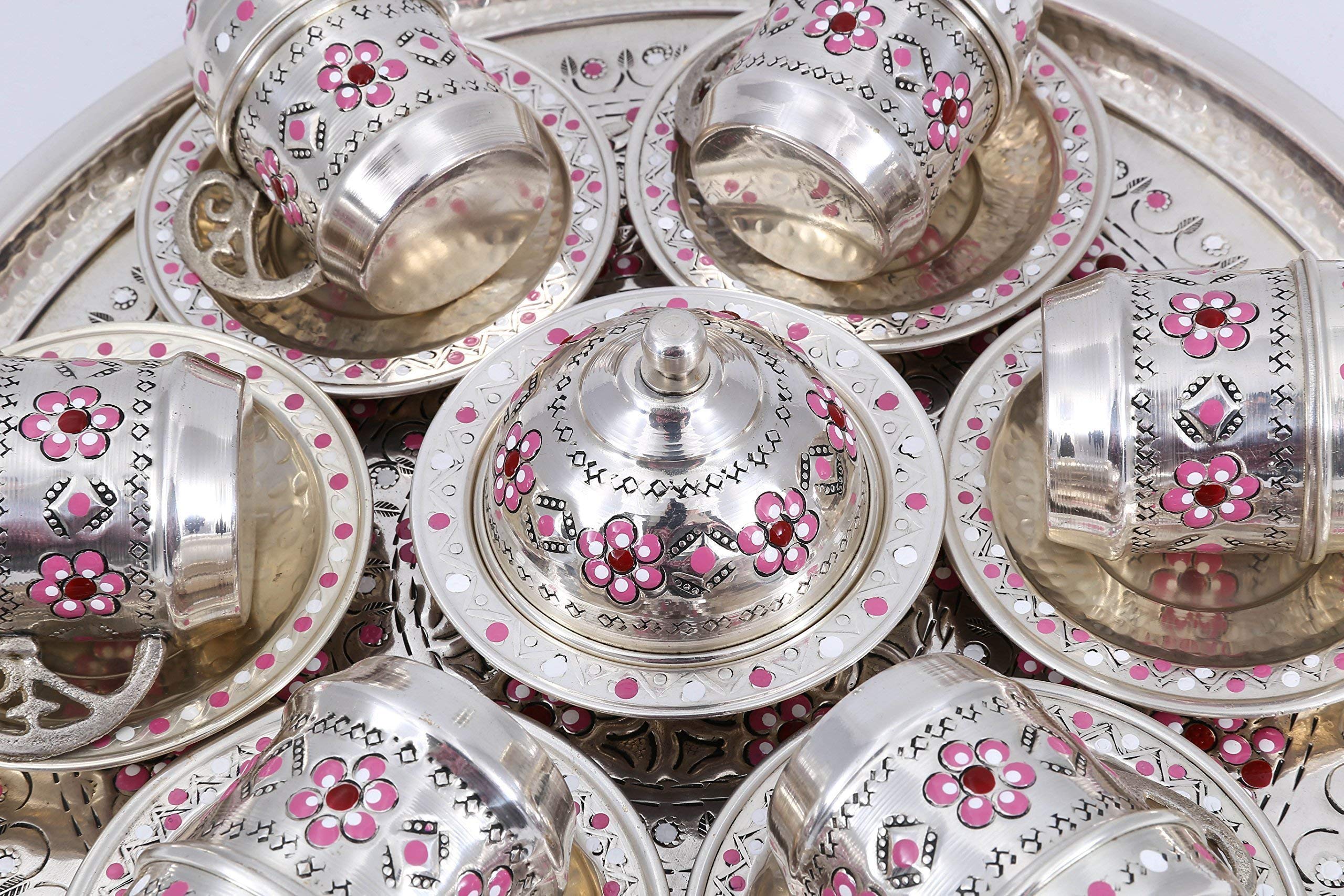 Handmade Traditional Copper Turkish Arabic Armenian Greek Coffee Set - 6-Piece Espresso & Tea Cups for Home, Cafe, and Gift Giving (CS6-122)