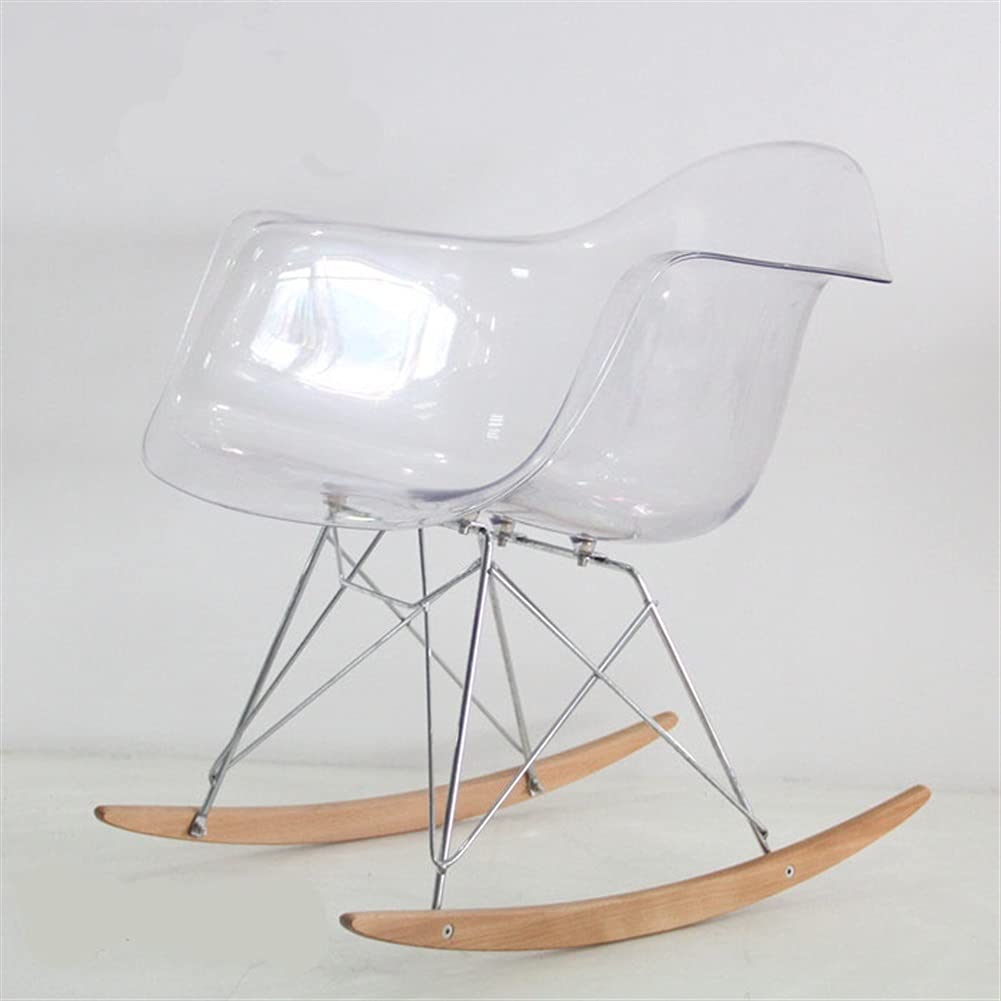 ZZAI Clear Acrylic and Wood Rocking Chair with Armrests - Modern Transparent Plastic Rocking Chair for Indoor/Outdoor Use - Perfect for Living Room, Patio, Nursery or Office Relaxation (Clear Color)