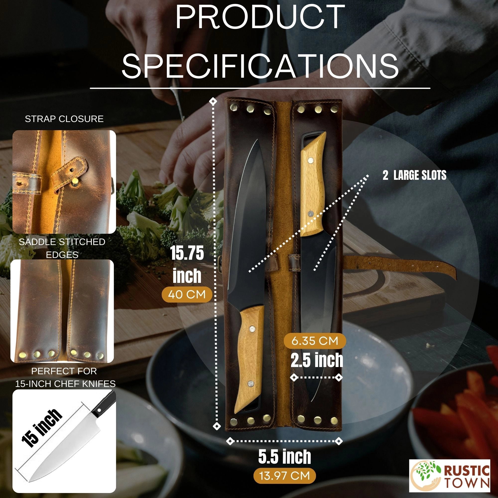 Premium Leather Chef's Knife Holder with 2 Slots - Brown | Professional Kitchen Knife Storage Case | Perfect for Home Cooks & Professional Chefs