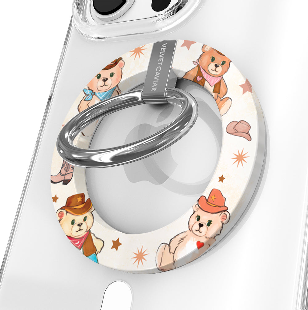 Cowboy Teddy MagSafe Grip Ring - Magnetic Phone Holder for iPhone 12/13/14/15 Pro Max - Anti-Slip Stand for Car, Desk & Travel Use