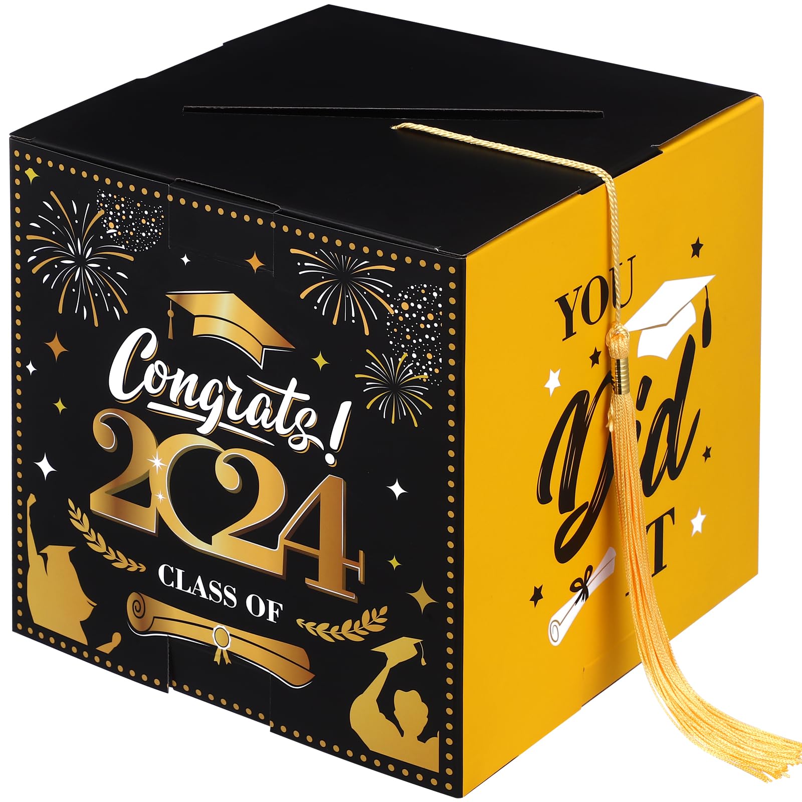 2024 Graduation Cap Shaped Card Holder Box - Elegant Black & Gold Graduation Party Decor for Congrats Grad Party Favors & Graduation Supplies | Perfect for Graduation Ceremonies, Open House Events & Photo Booth Backdrops
