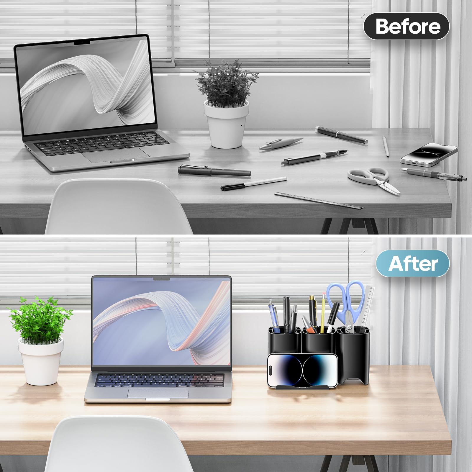 KDD 3-in-1 Headphone Stand with Desk Organizer - Adjustable Headphone Hanger, Phone Stand & Pencil Holder - Removable DIY Pen Organizer - Perfect for Gaming Setup, Home Office & School Workspace Accessories