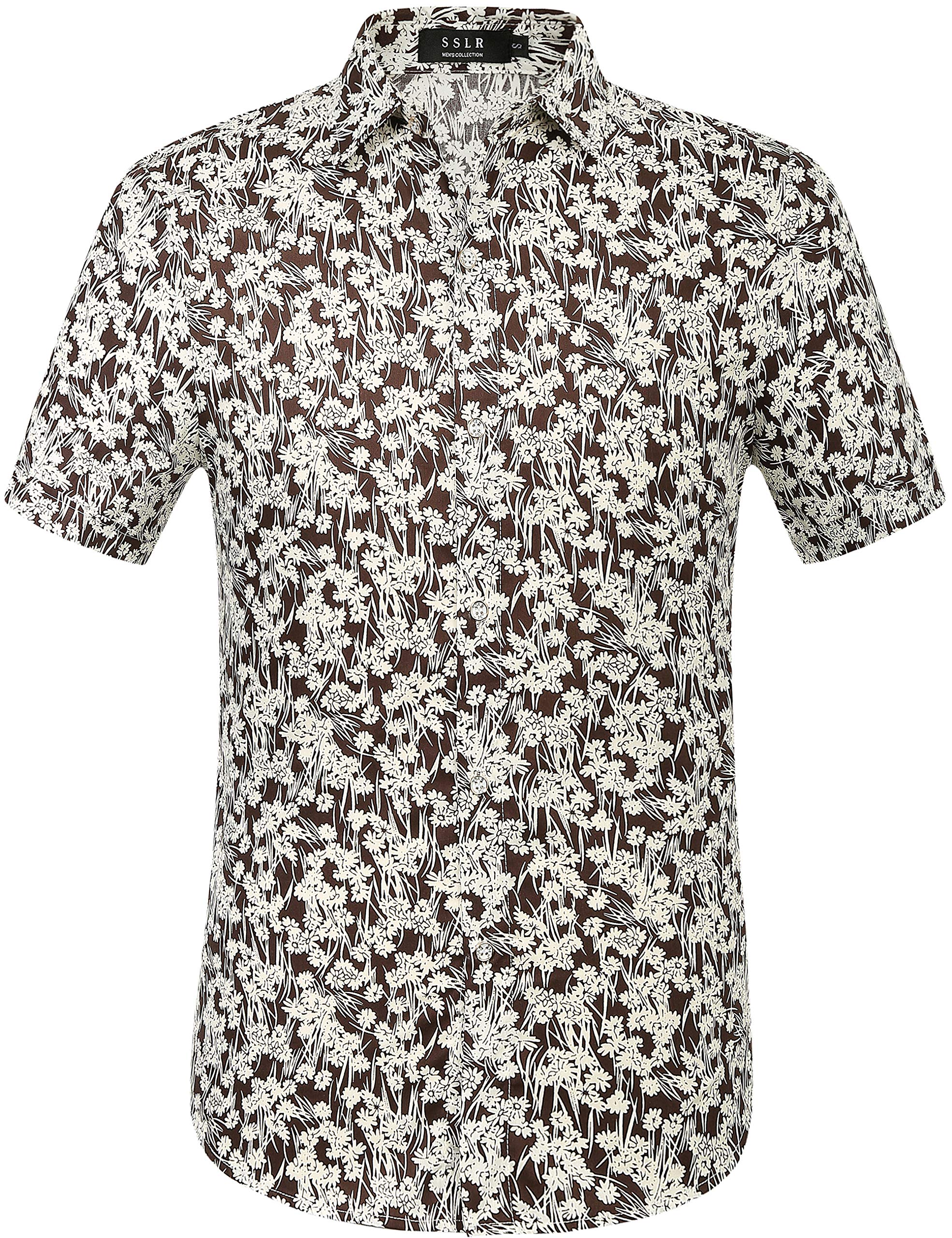 SSLR Men's Casual Short Sleeve Button-Down Hawaiian Shirts - Tropical Print Summer Beach Shirt for Vacation, Party & Outdoor Activities