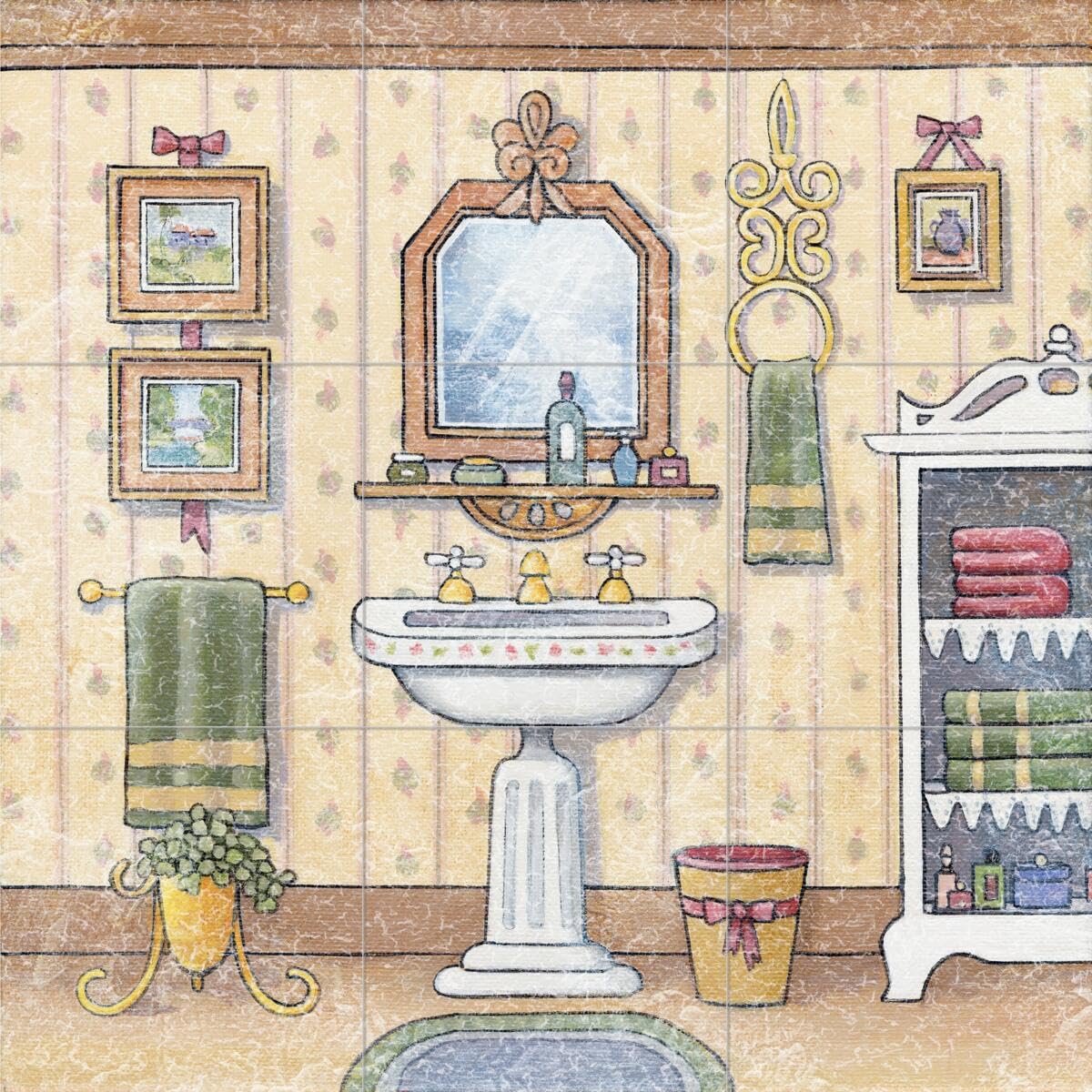 Vintage Ceramic Backsplash Tile Mural for Bathroom, Kitchen & Shower - John Zaccheo Design - Waterproof & Easy to Clean - Perfect for Home Renovation & Spa-Style Decor