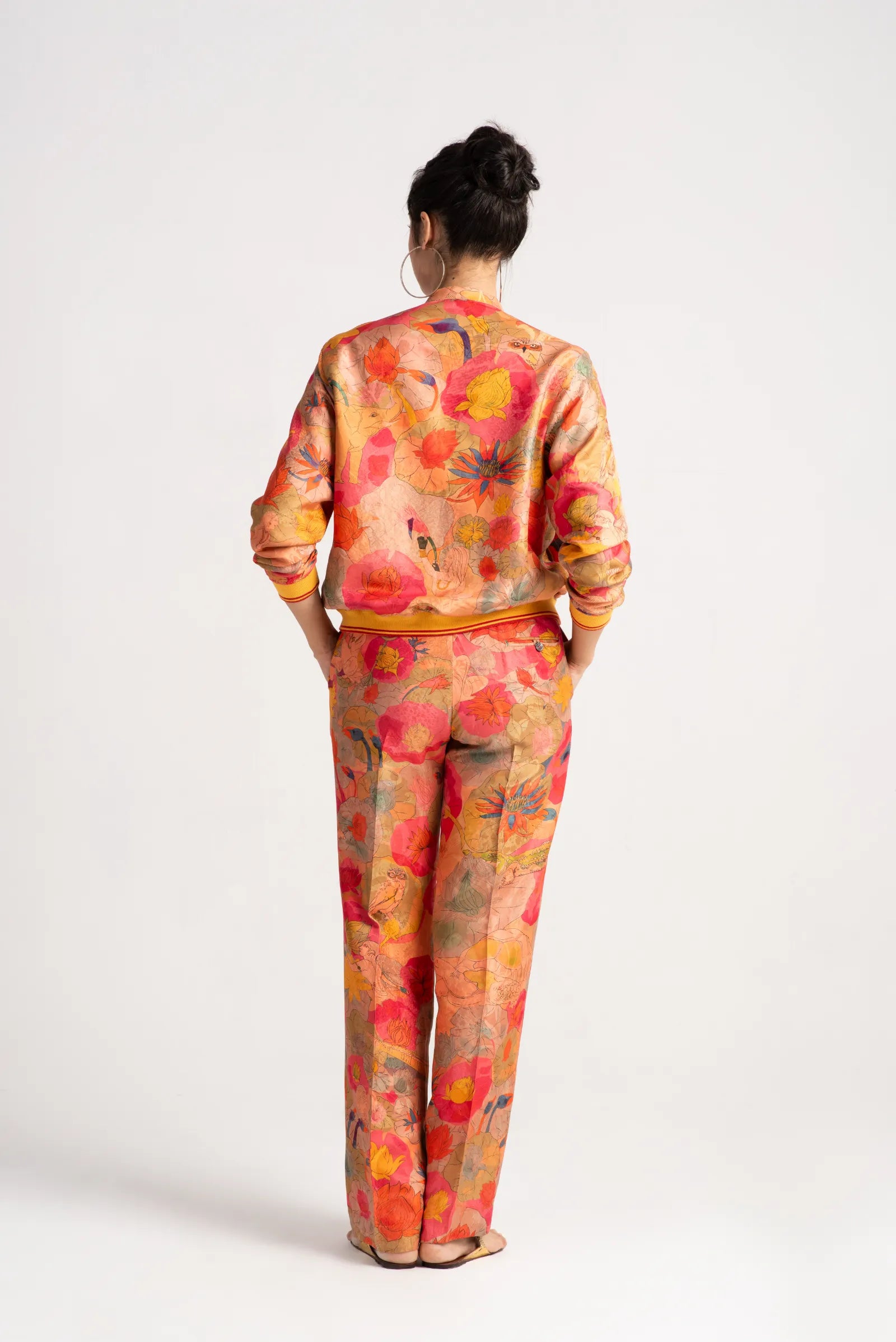 Azad Silk Damask Trousers in Grapefruit Color - Elegant & Comfortable Pants for Women, Perfect for Office Wear, Parties & Special Occasions