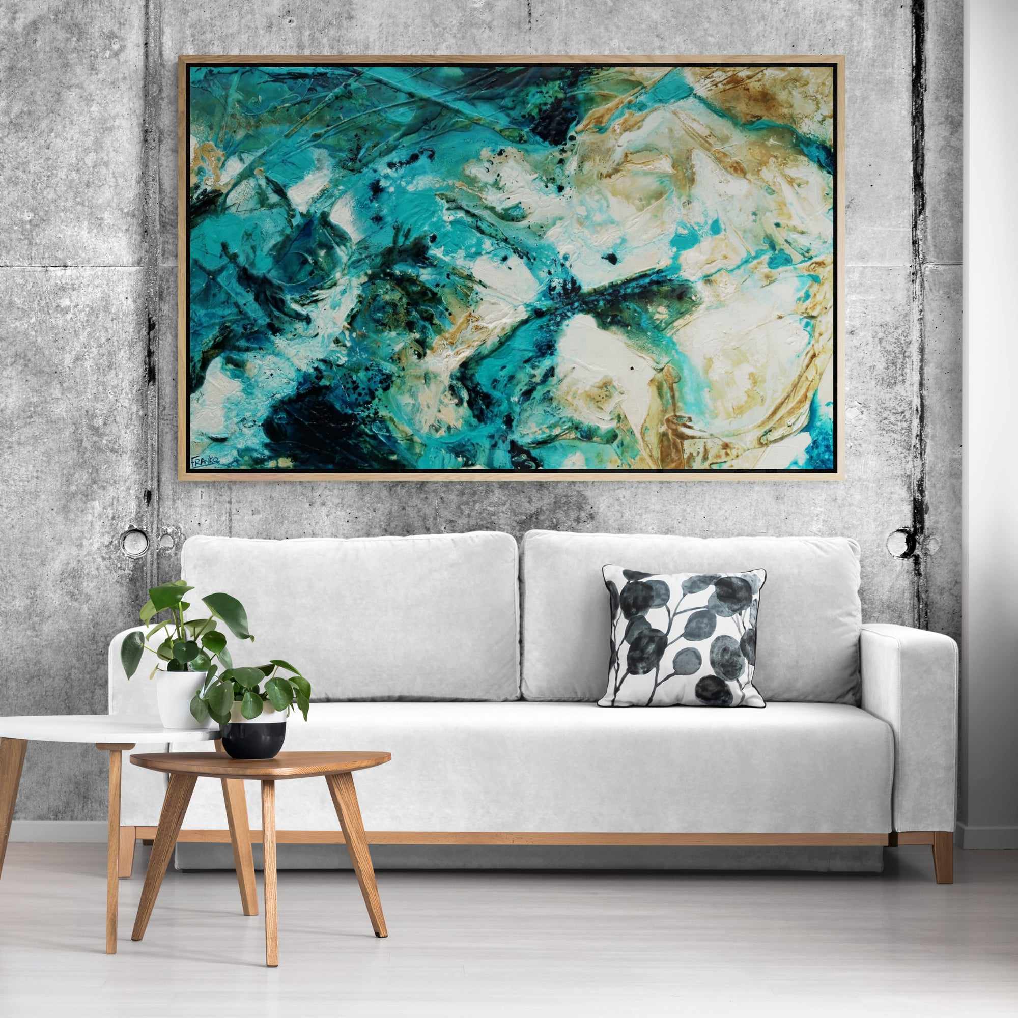 160cm x 100cm Teal Rust Textured Abstract Canvas Wall Art - Modern Home Decor for Living Room, Bedroom & Office