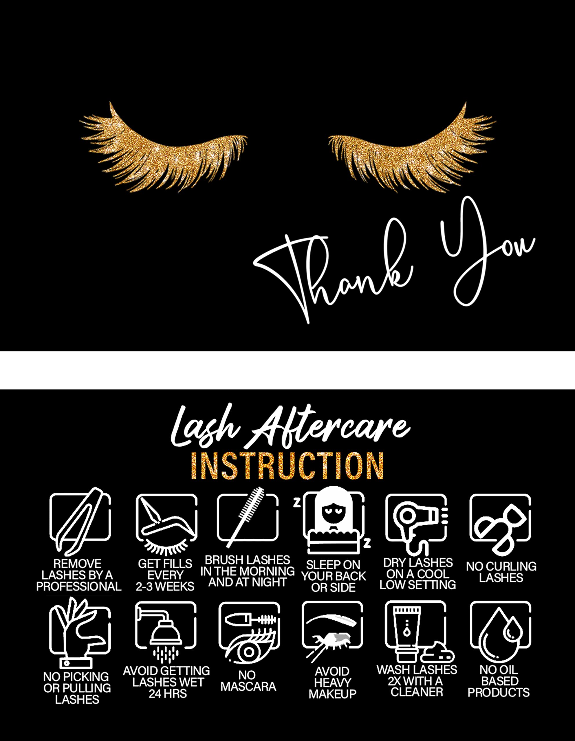 50 Pack Black Lash Extension Aftercare Cards with Thank You Note - 3.5”x2” Eyelash Aftercare Supplies - Perfect for Lash Techs, Salons & Gift Bags - Enhance Client Experience & Retention