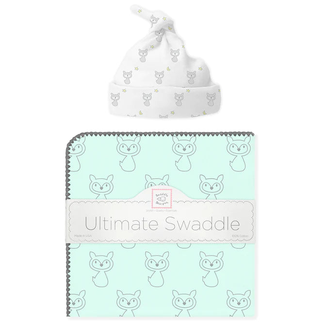 Ultimate Swaddle and Hat Newborn Baby Gift Set - Little Fox (BGB 0052) | Perfect Baby Shower, Hospital Going Home & First Photo Outfit