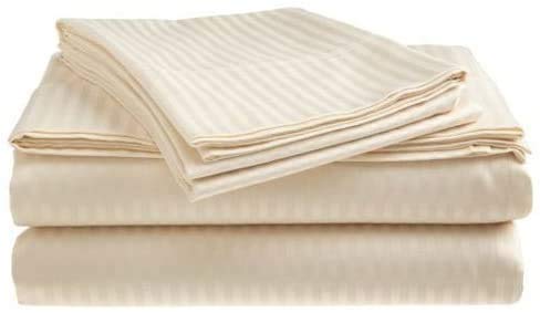 Premium 600 Thread Count 100% Long Staple Cotton Twin XL Sheet Set - 4 Piece Beige Stripe Bedding with Deep 15