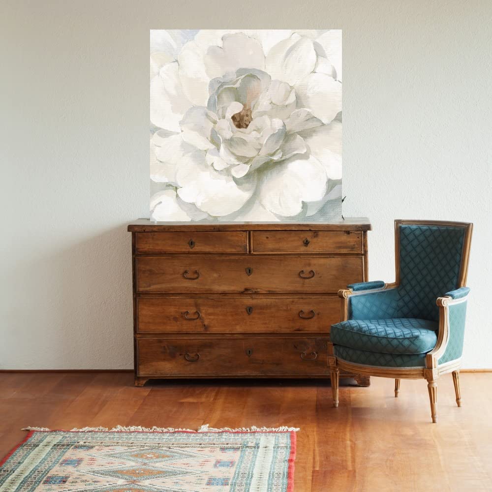 48x48in Botanical Canvas Wall Art - Neutral Peony Painting by Danhui Nai | Elegant Bathroom Decor & Bedroom Plant Wall Art | Perfect for Spa-Like Bathrooms, Cozy Bedrooms & Home Office Decor