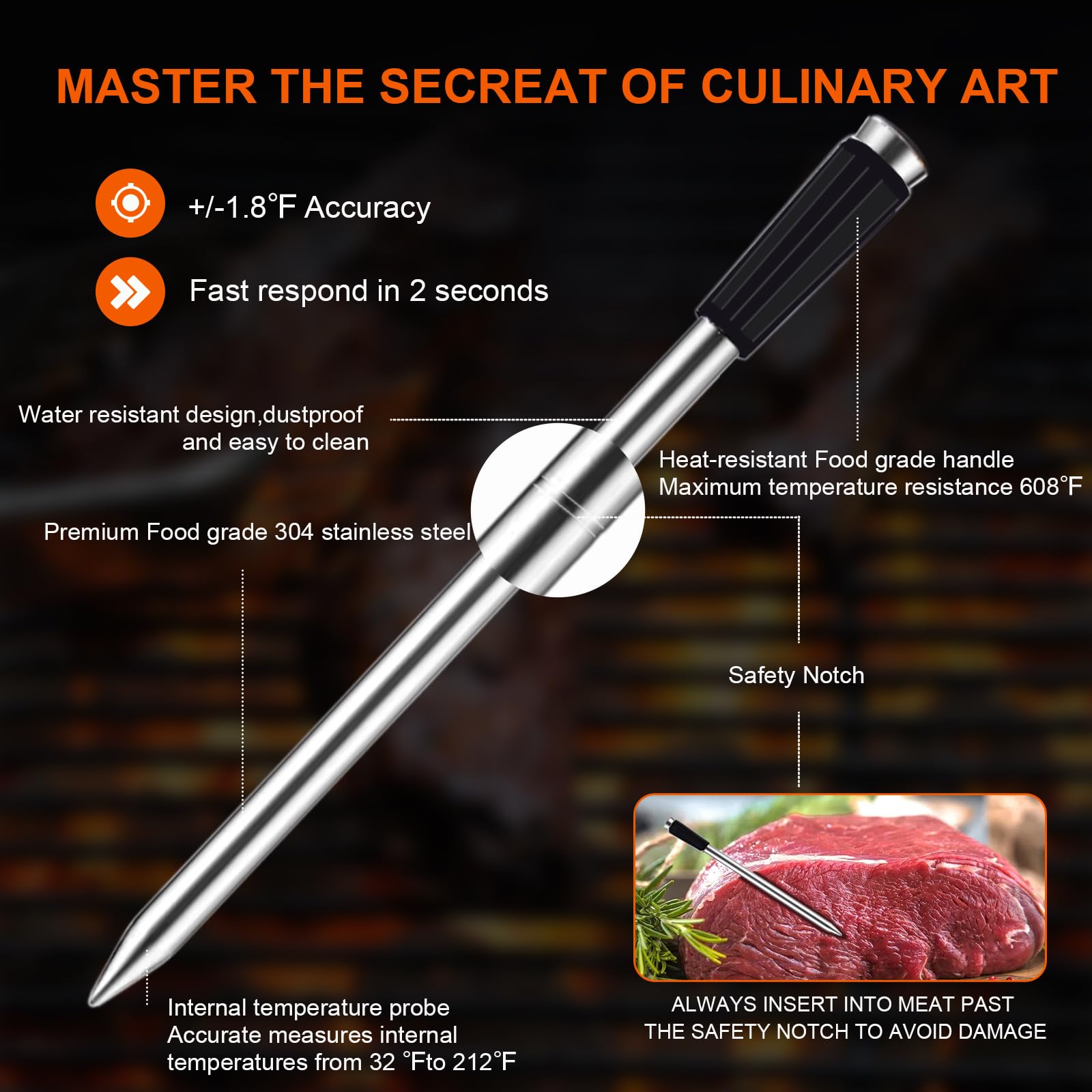 Smart Bluetooth Wireless Meat Thermometer for Grilling, Smoking & BBQ - 500FT Range Digital Cooking Thermometer with APP Control for Oven, Smoker, Stove, Rotisserie & Sous Vide | Perfect for Outdoor Cooking, Backyard Parties & Professional Chefs