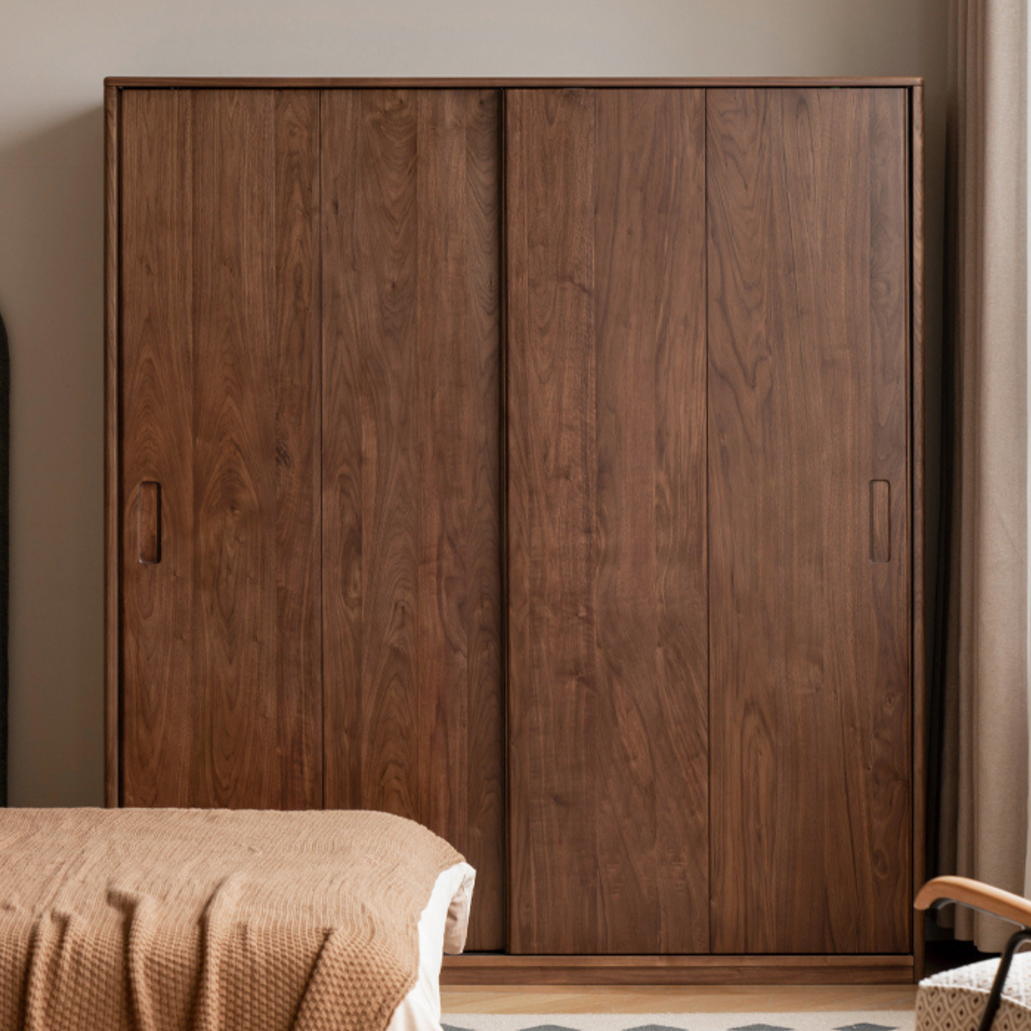 Premium Black Walnut Solid Wood Sliding Door Wardrobe Closet - Modern Bedroom Storage Solution for Home & Office Organization