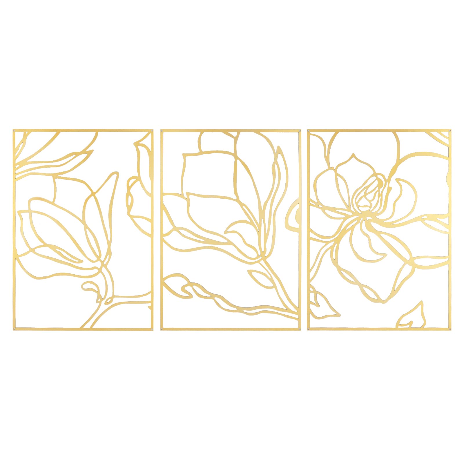 3 Pcs Gold Metal Wall Decor Set - Modern Minimalist Floral Line Art Sculpture with Frame for Home & Office - Perfect for Living Room, Bedroom, Entryway and Workspace Decor