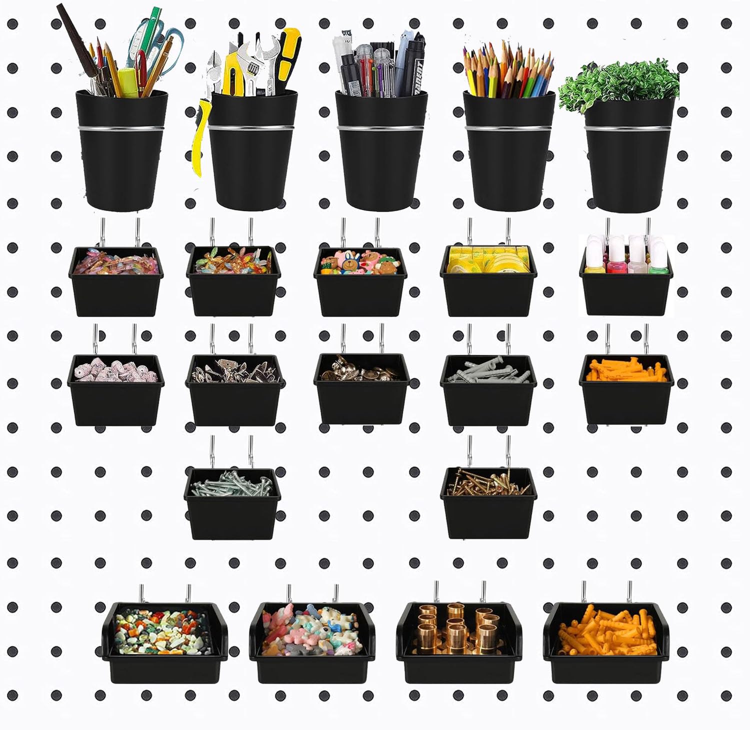 21 Sets Pegboard Bins & Cups with Hooks & Loops - Pegboard Accessories Kit for Organizing Craft Supplies, Office & Workbench Tools - Perfect for DIY Projects, Garage Storage & Workshop Organization