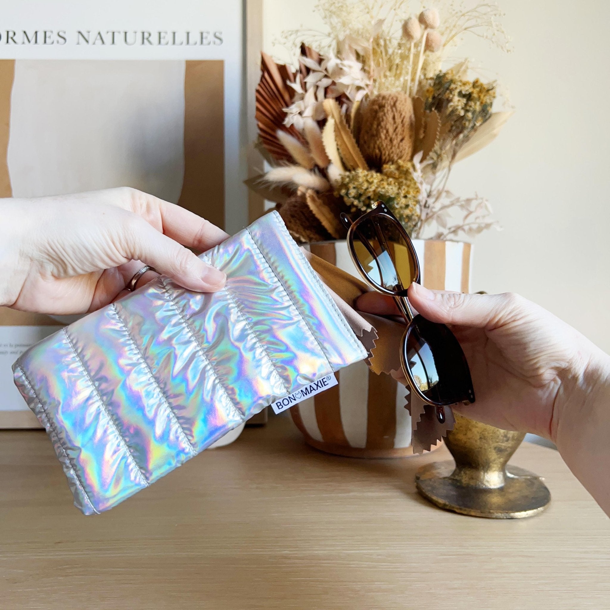 Holographic Glasses Case - Easy Squeezy Hard Shell Eyewear Protector for Sunglasses & Reading Glasses | Travel, Office & Daily Use Accessory