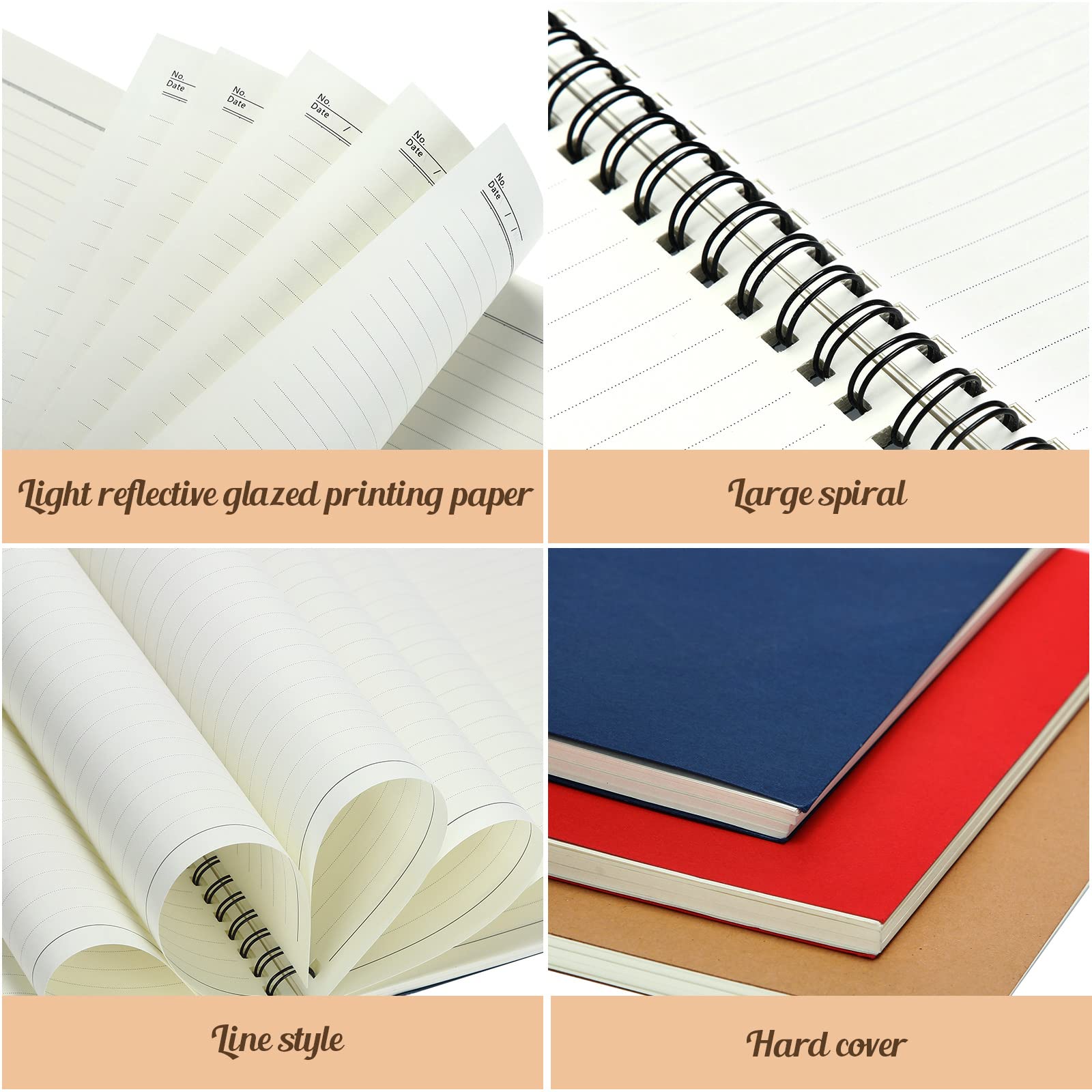 Epakh 6-Pack B5 Spiral Notebooks - Ruled Lined Paper Journals, 70 Sheets/140 Pages, 10.5 x 7.3 Inch Wire Bound Notepad with Hard Cover - Multi Color for Office, School, Travel & Sketching