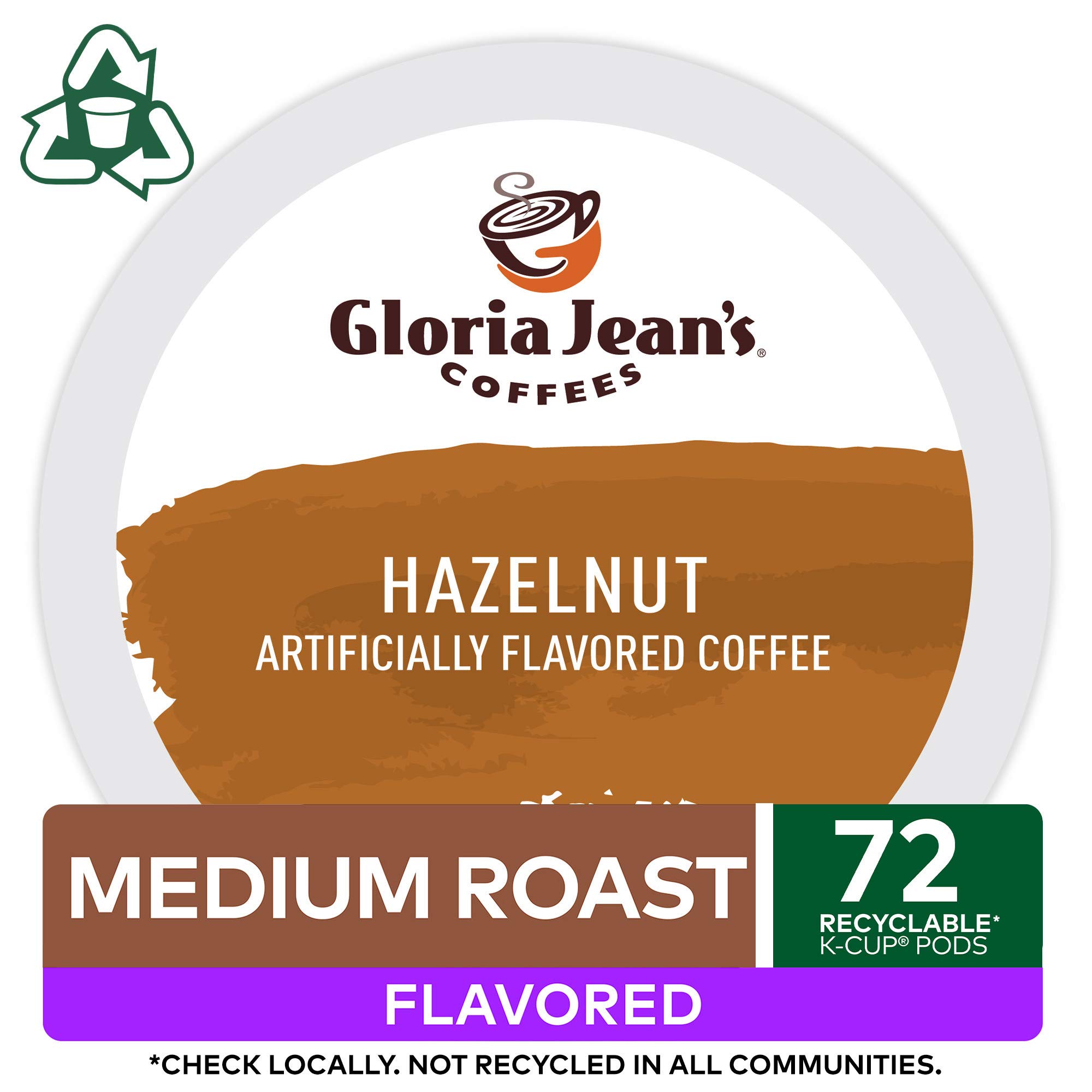 Gloria Jean's Hazelnut Flavored Medium Roast Coffee K-Cup Pods for Keurig - 72 Count Single-Serve Pack | Perfect for Office, Home & Morning Brew