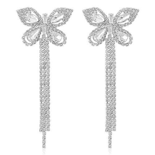208Silver Butterfly Tassel Earrings