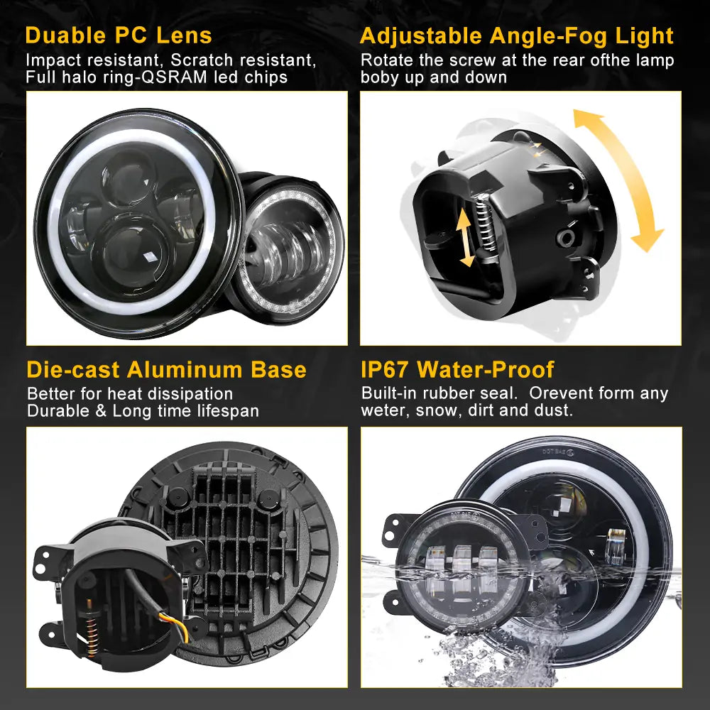 7 Inch RGB LED Headlights for Jeep Wrangler JK JL Gladiator - Waterproof Off-Road Lights with Multiple Color Modes, Perfect for Night Driving, Off-Roading & Custom Car Mods